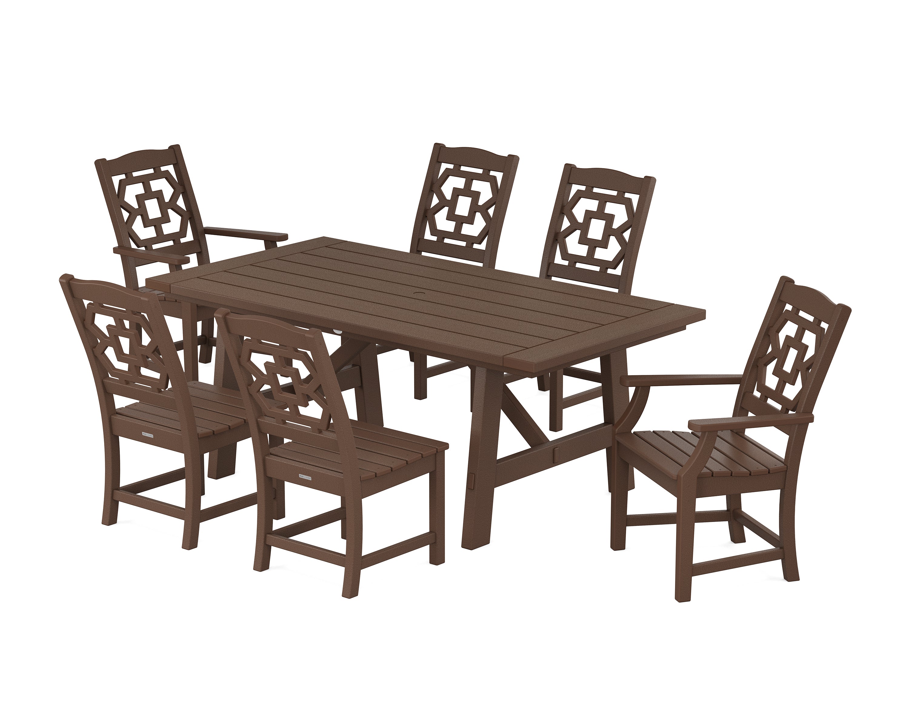 Martha Stewart by POLYWOOD® Chinoiserie 7-Piece Rustic Farmhouse Dining Set in Mahogany