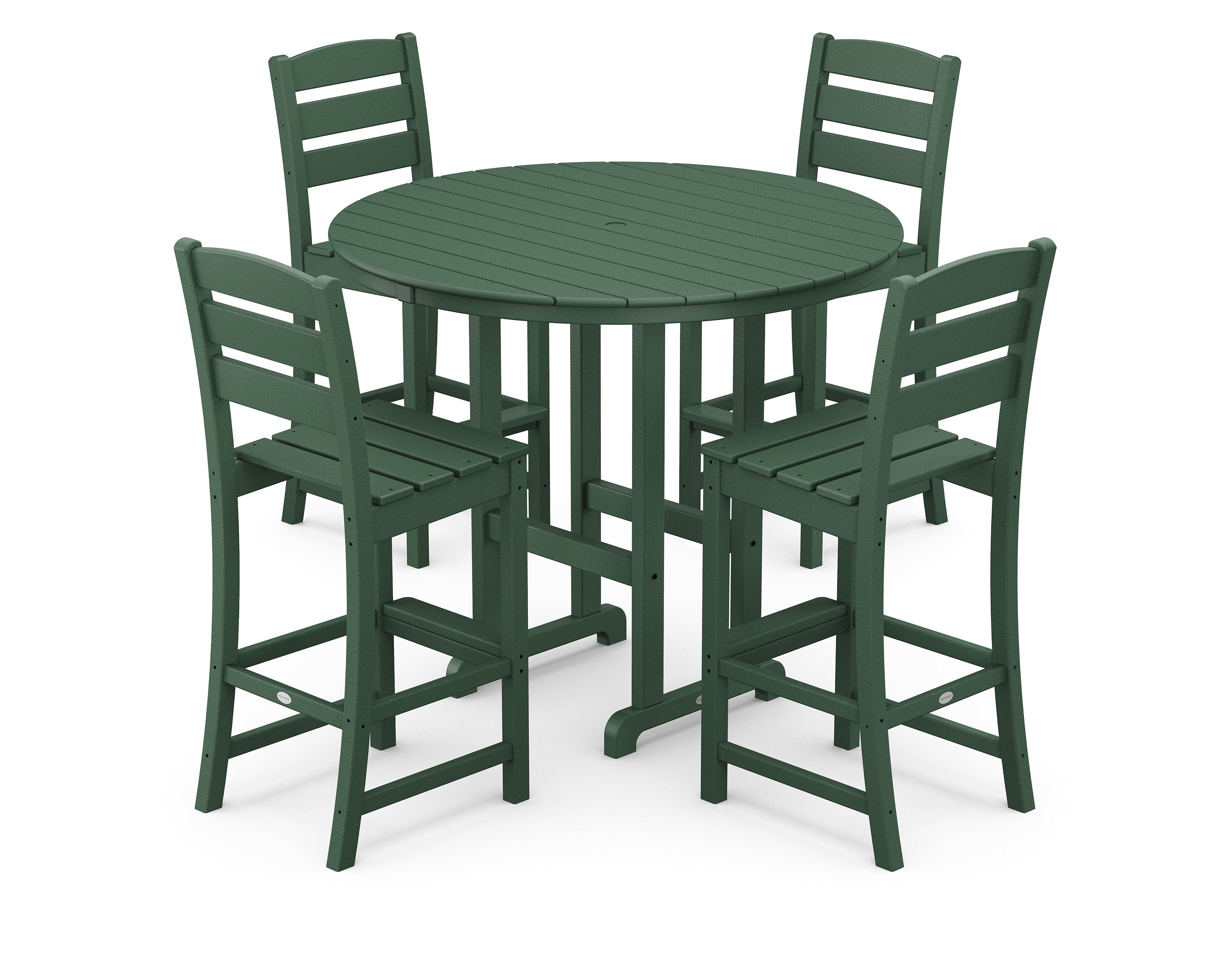 POLYWOOD® Lakeside 5-Piece Round Farmhouse Side Chair Bar Set in Green