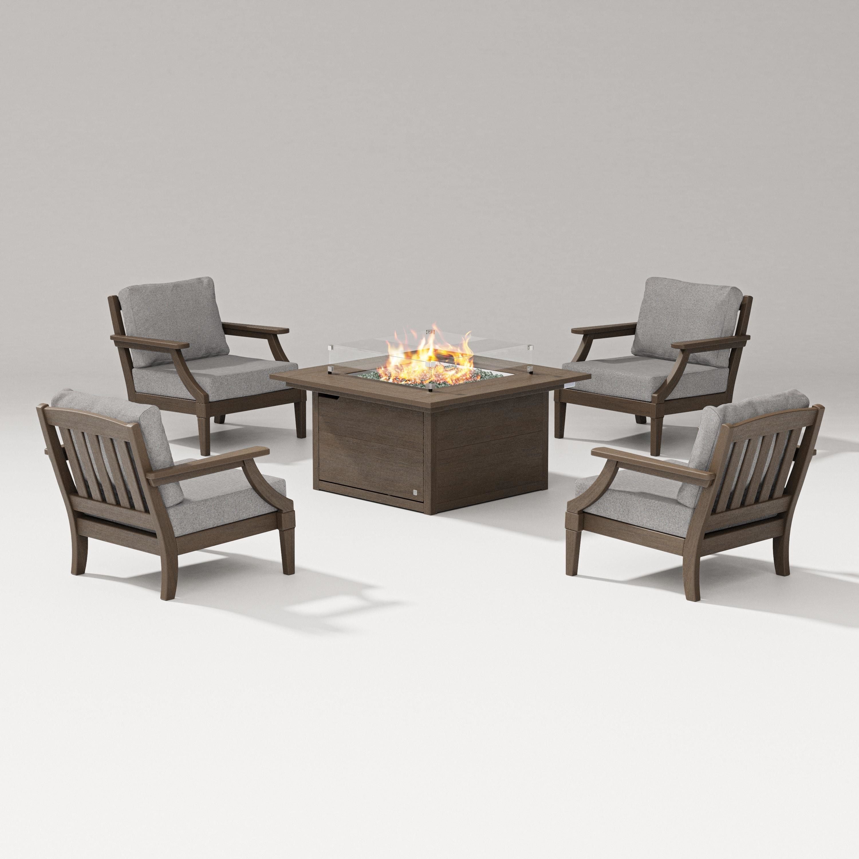 PW Designer Series Estate 5-Piece Lounge Fire Table Set in Kona / Grey Mist