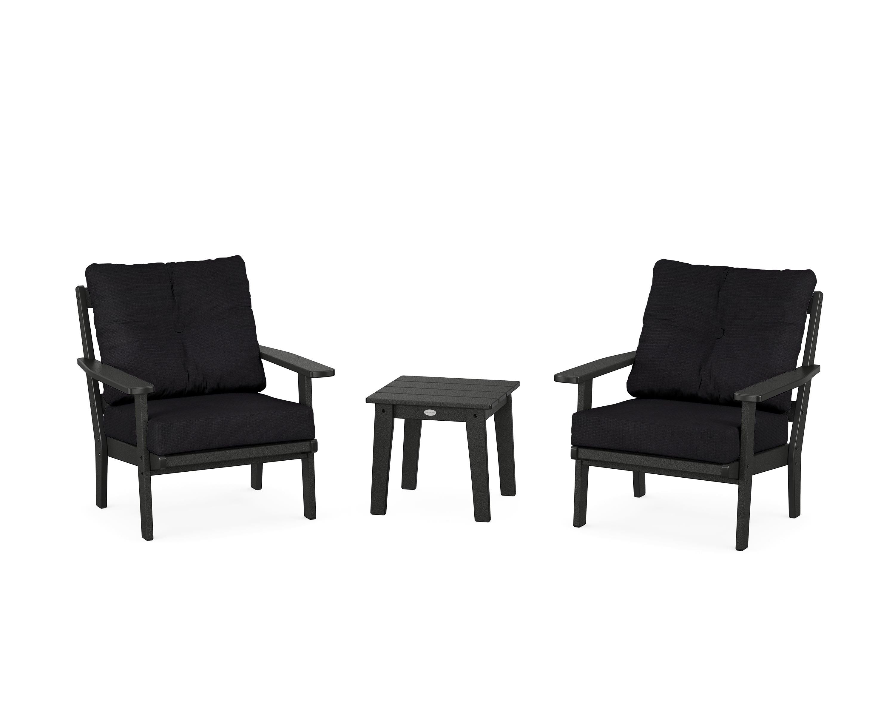 POLYWOOD Oxford 3-Piece Deep Seating Set in Black / Midnight Linen