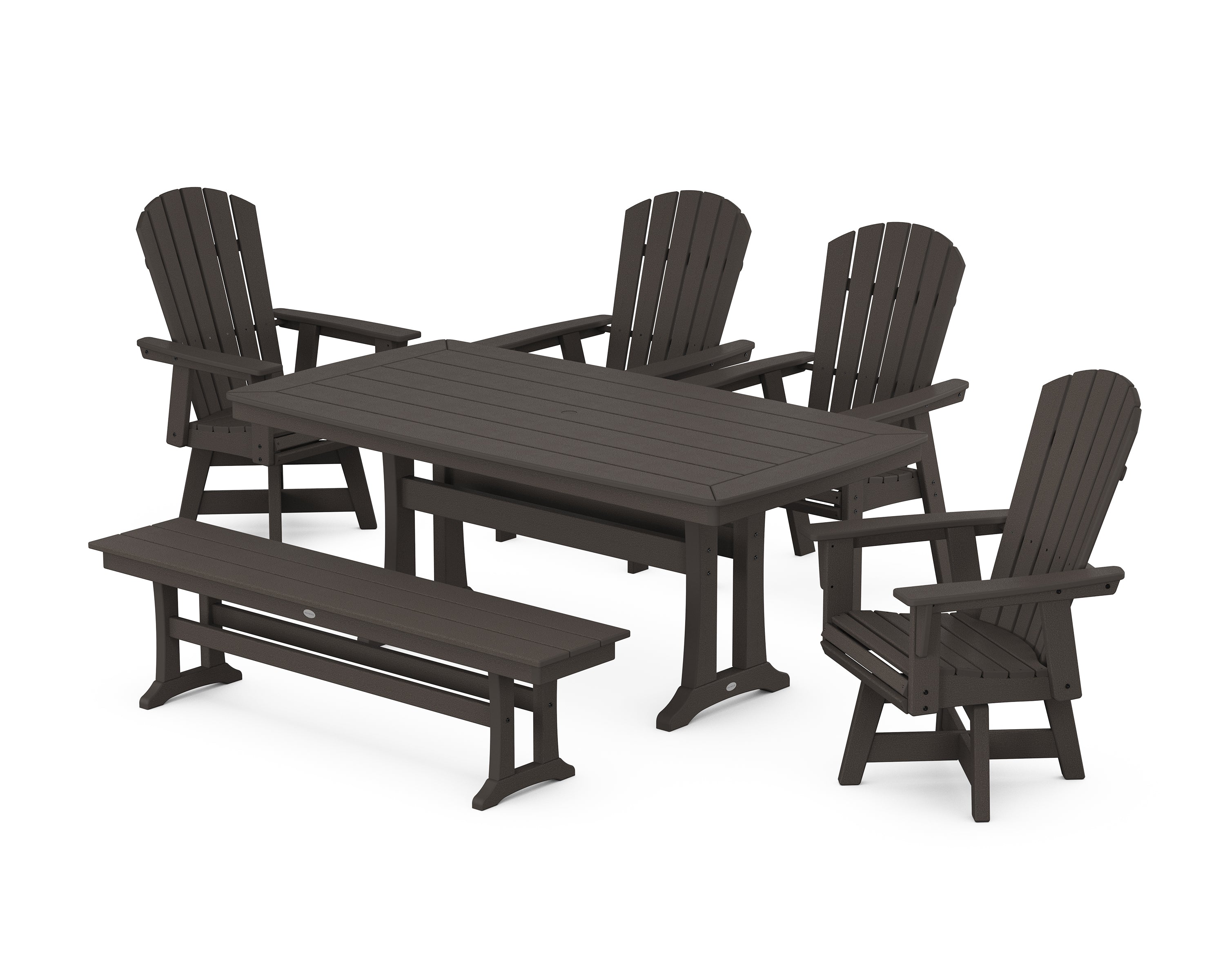 POLYWOOD® Nautical Adirondack Swivel 6-Piece Dining Set with Trestle Legs in Vintage Coffee