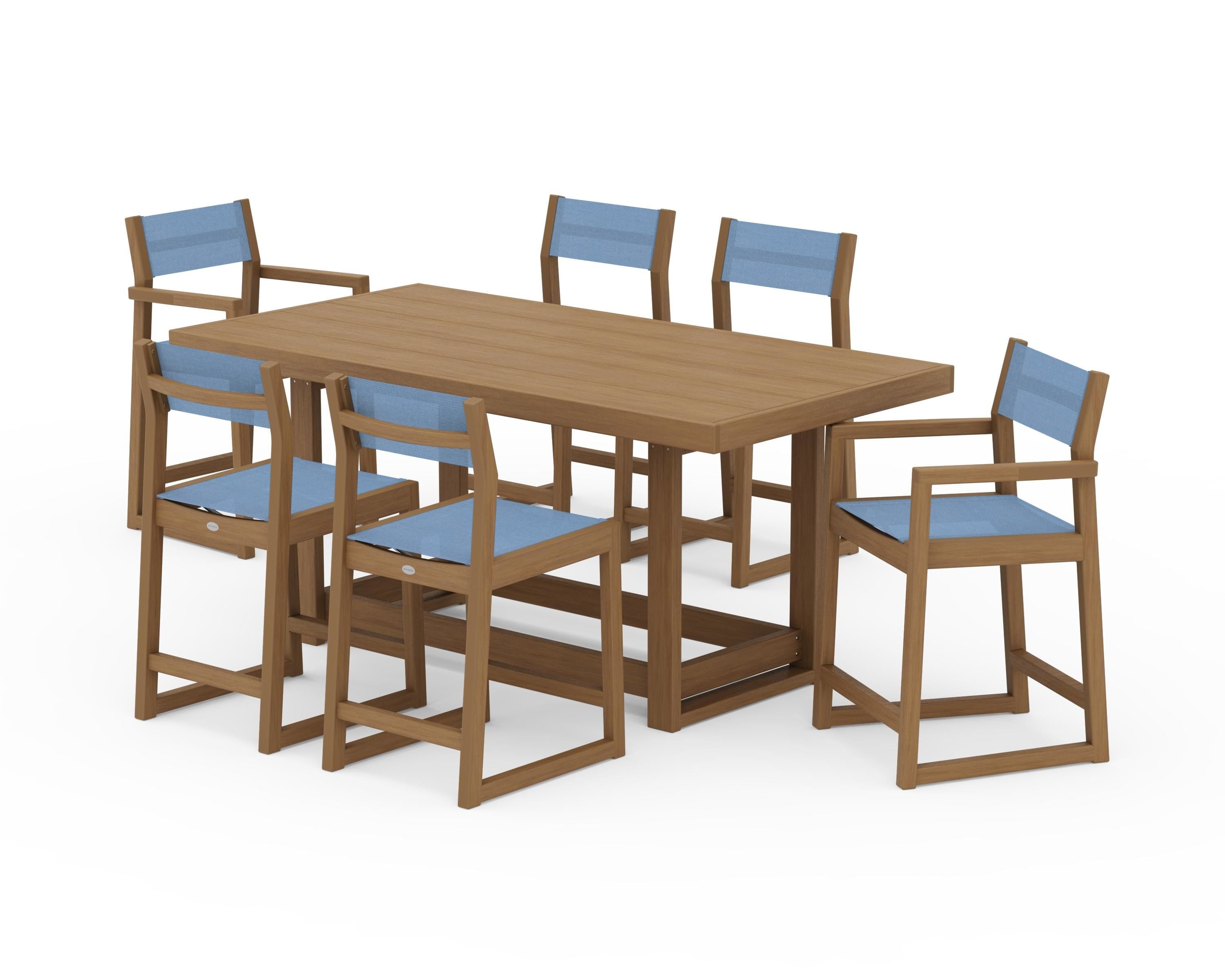POLYWOOD EDGE Sling 7-Piece Counter Table Set in Natural / Poolside Sling