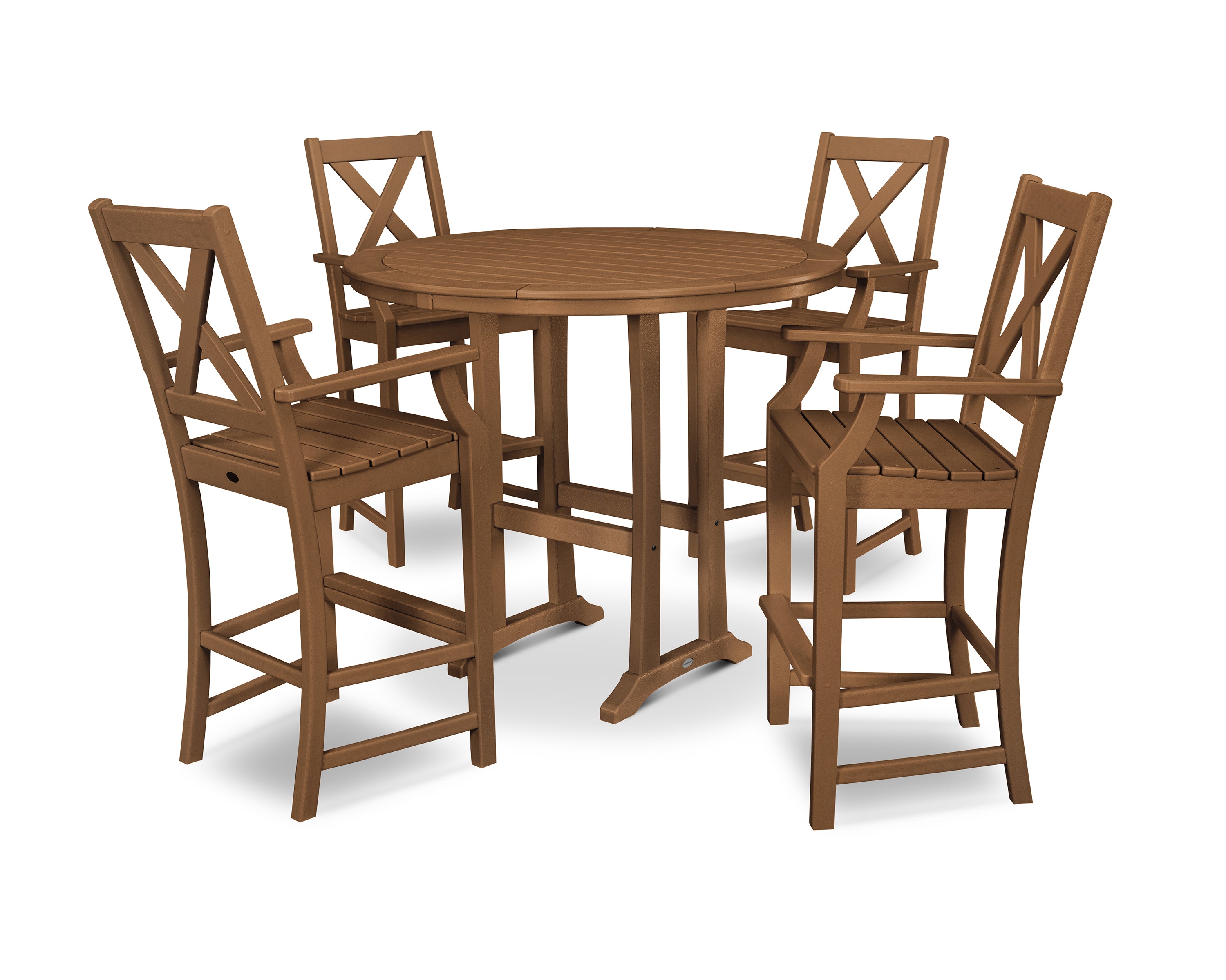 POLYWOOD® Braxton 5-Piece Nautical Trestle Arm Chair Bar Set in Teak