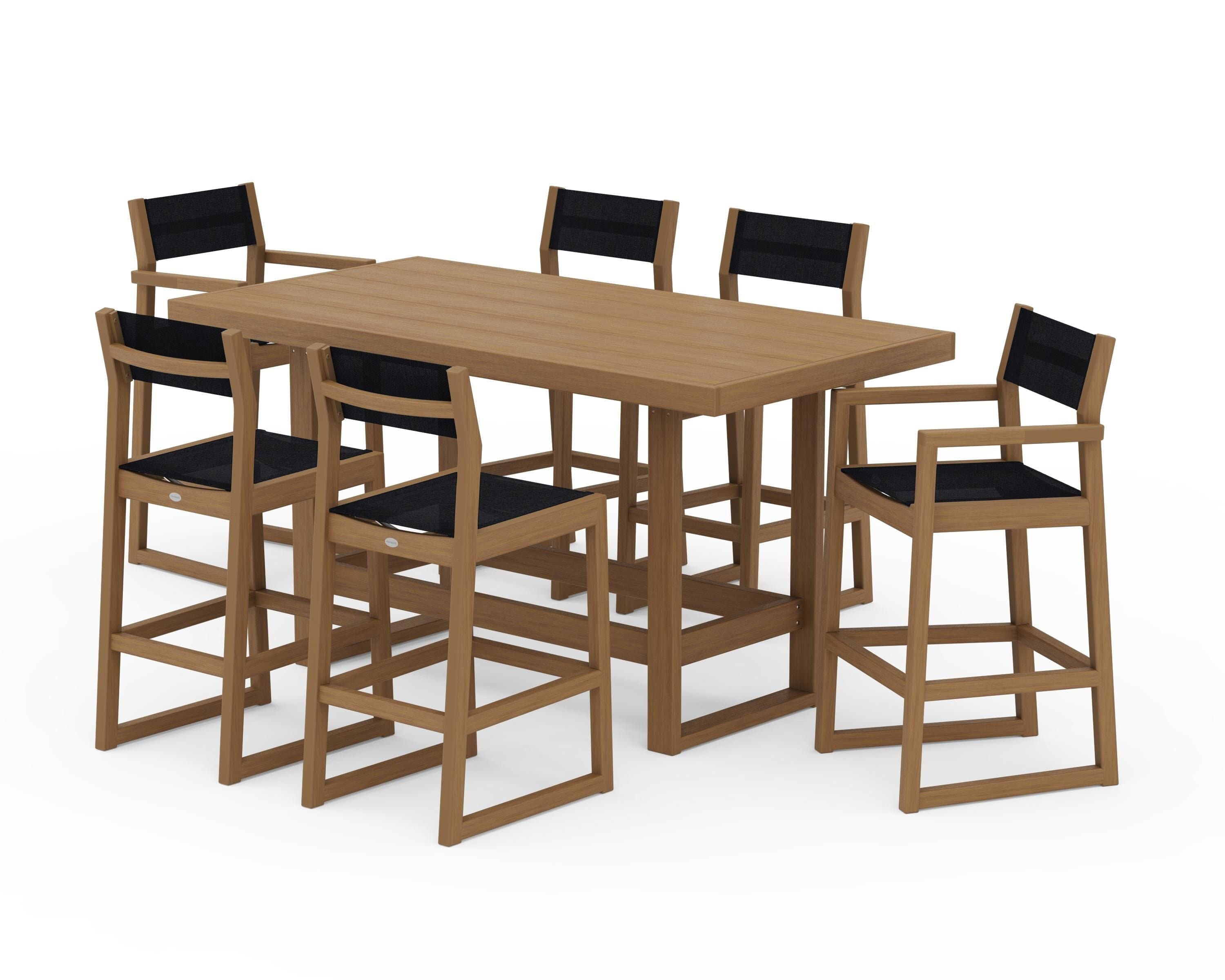 POLYWOOD EDGE Sling 7-Piece Bar Table Set in Natural / Black Sling