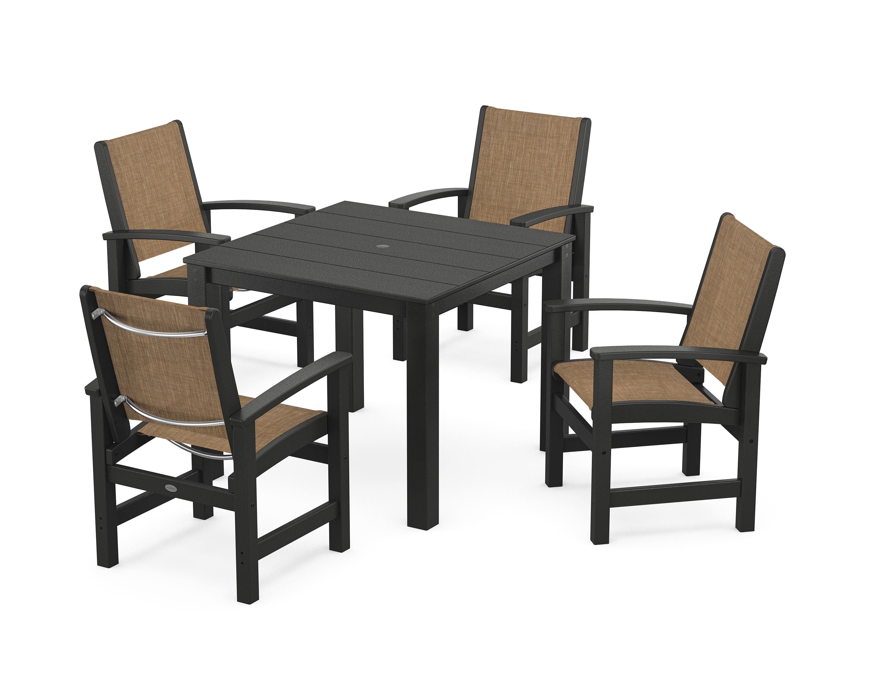POLYWOOD Coastal 5-Piece Parsons Dining Set in Black / Burlap Sling
