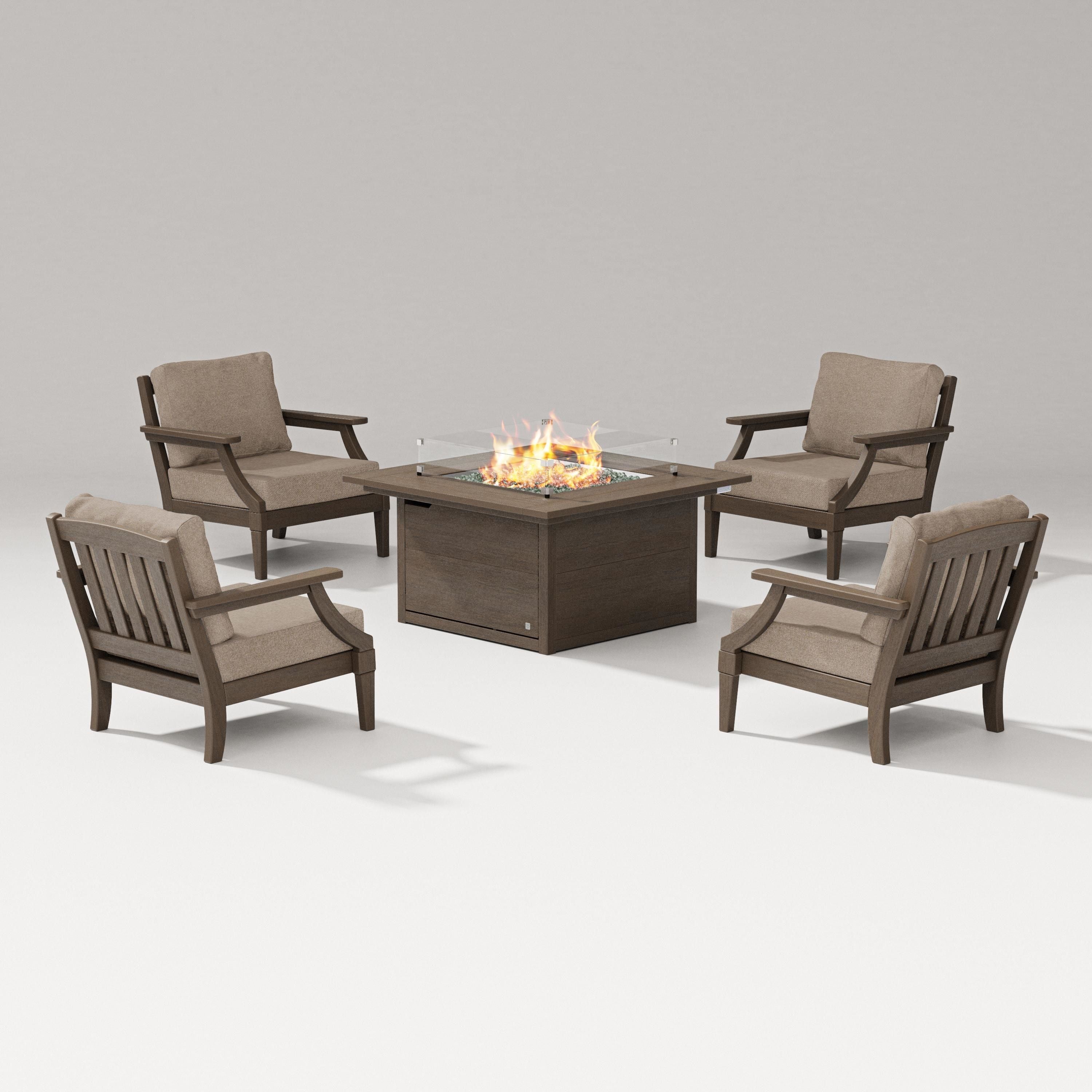 PW Designer Series Estate 5-Piece Lounge Fire Table Set in Kona / Spiced Burlap