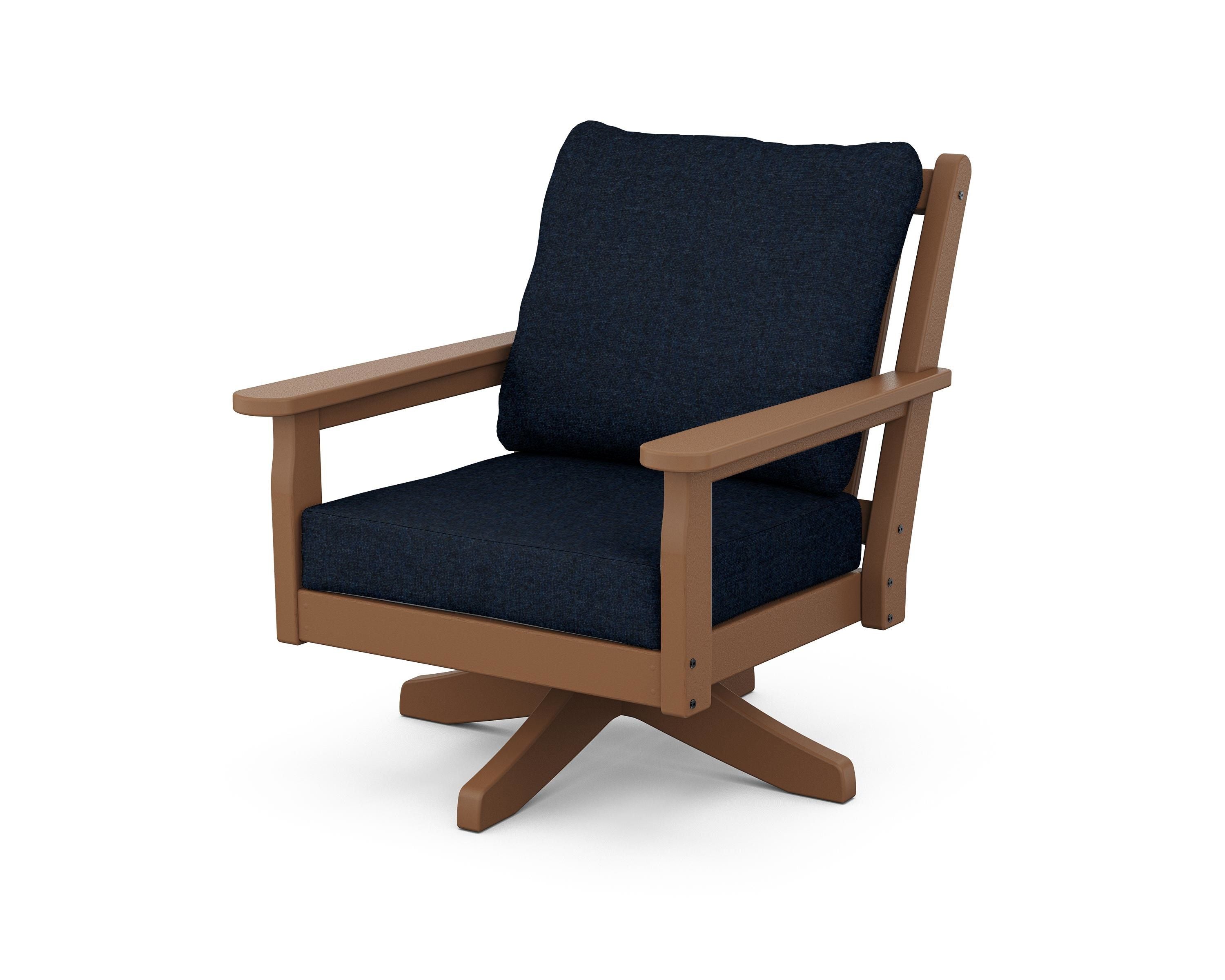 POLYWOOD Chippendale Deep Seating Swivel Chair in Teak / Marine Indigo