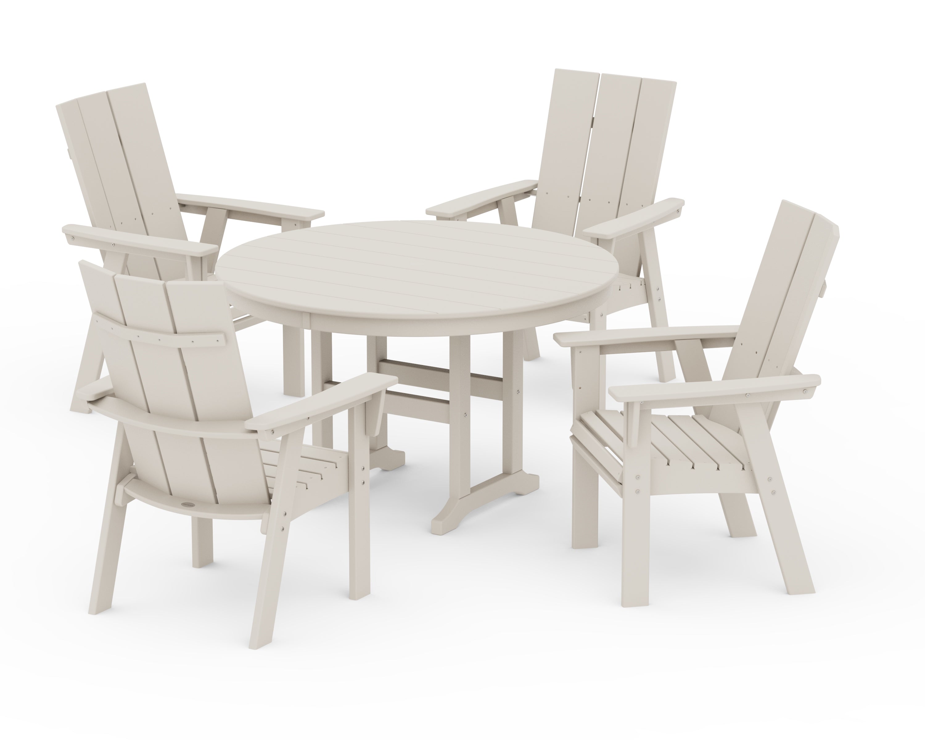 POLYWOOD Modern Curveback Adirondack 5-Piece Round Farmhouse Dining Set in Sand