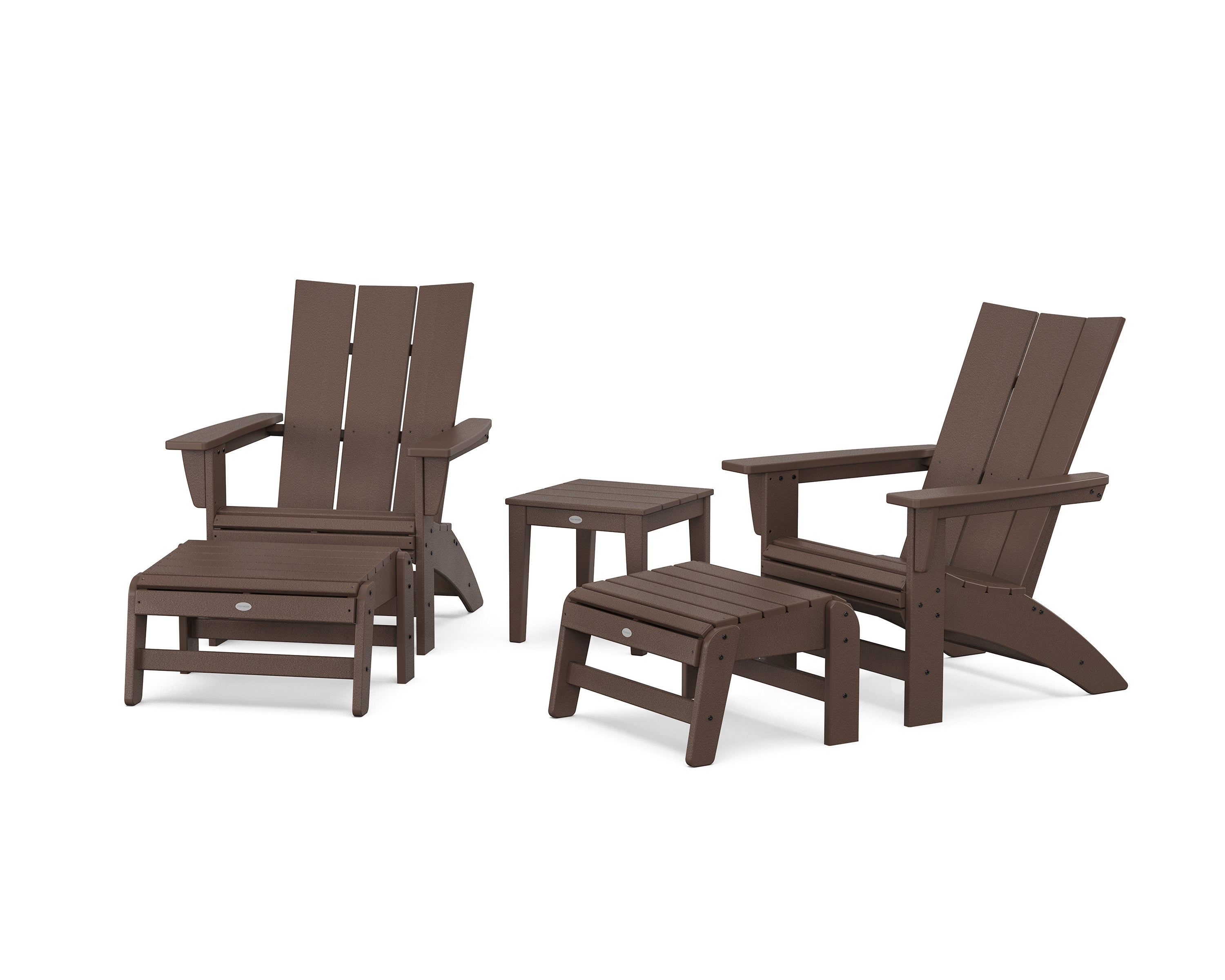 POLYWOOD® 5-Piece Modern Grand Adirondack Set with Ottomans and Side Table in Mahogany