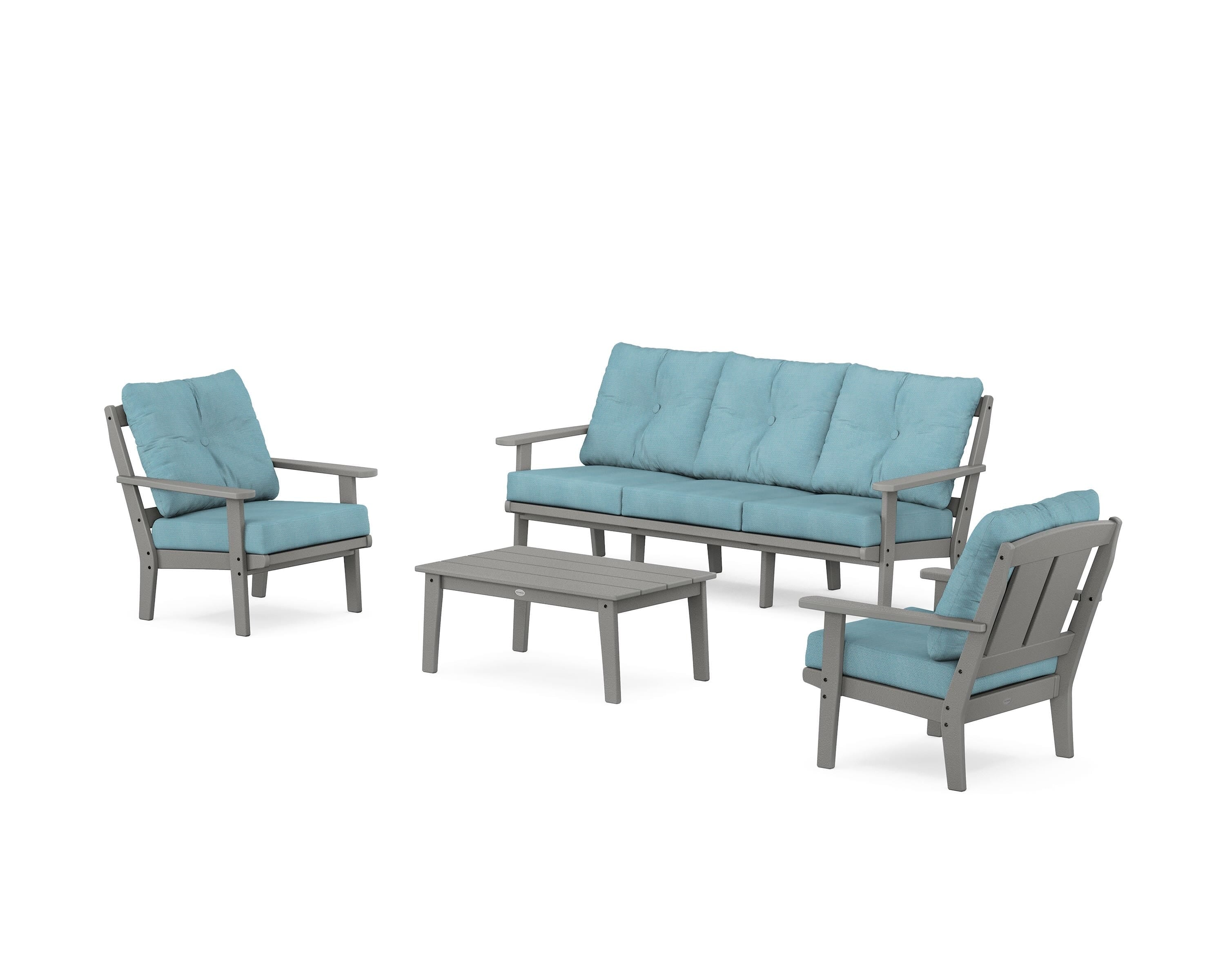 POLYWOOD Mission 4-Piece Deep Seating Set with Sofa in Slate Grey / Lattice Sky Blue