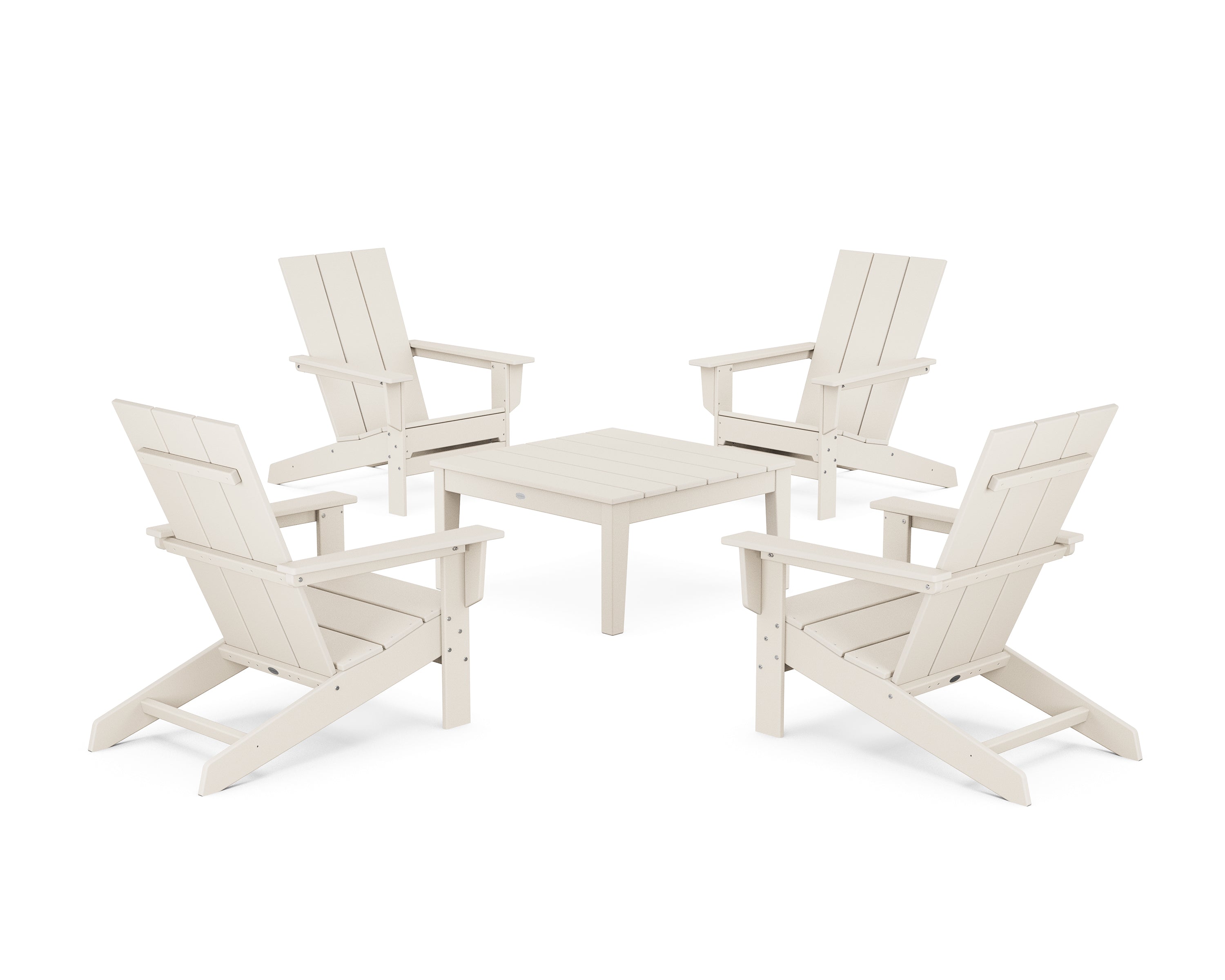 POLYWOOD® 5-Piece Modern Studio Adirondack Chair Conversation Group in Sand