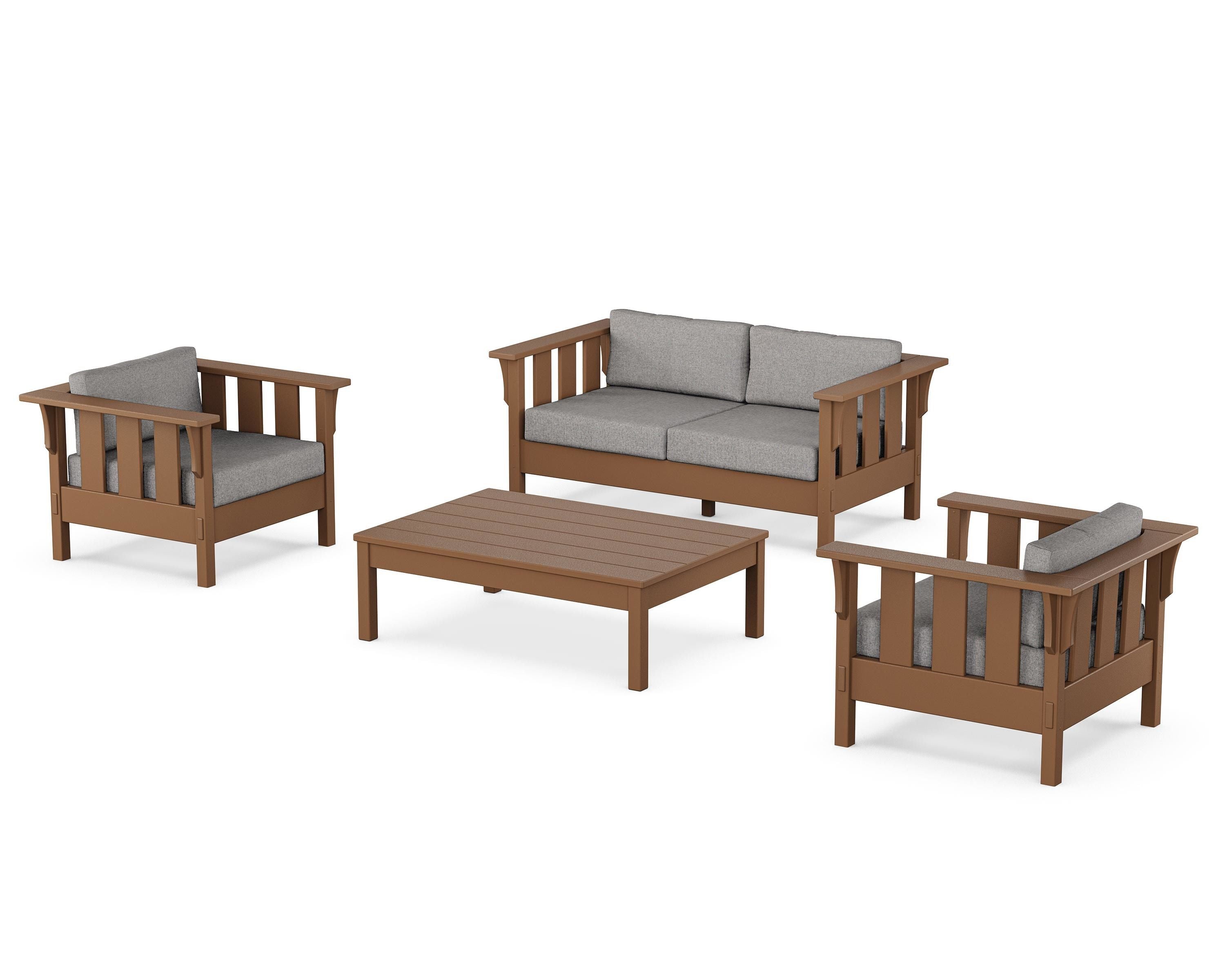 Martha Stewart by POLYWOOD Acadia 4-Piece Deep Seating Set with Loveseat in Teak / Grey Mist