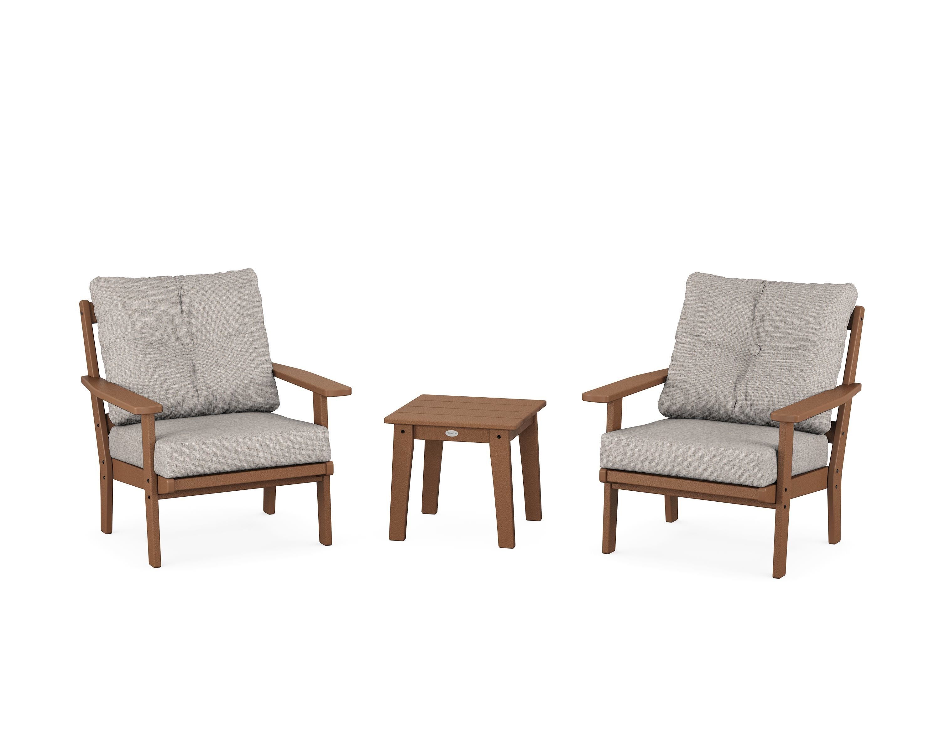 POLYWOOD Oxford 3-Piece Deep Seating Set in Teak / Weathered Tweed