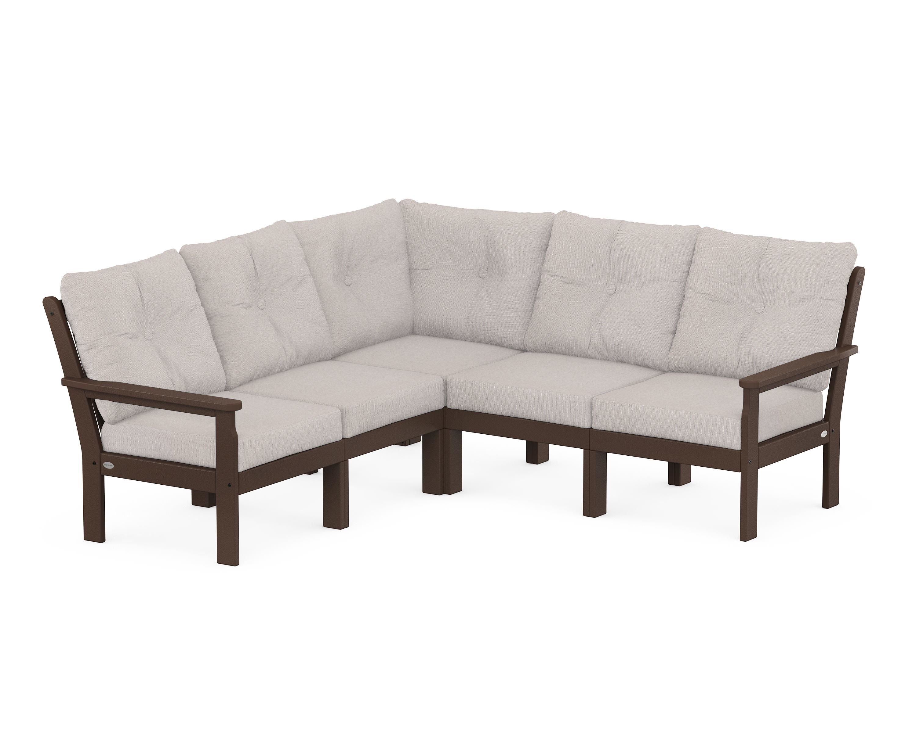 POLYWOOD Vineyard 5-Piece Sectional in Mahogany / Dune Burlap