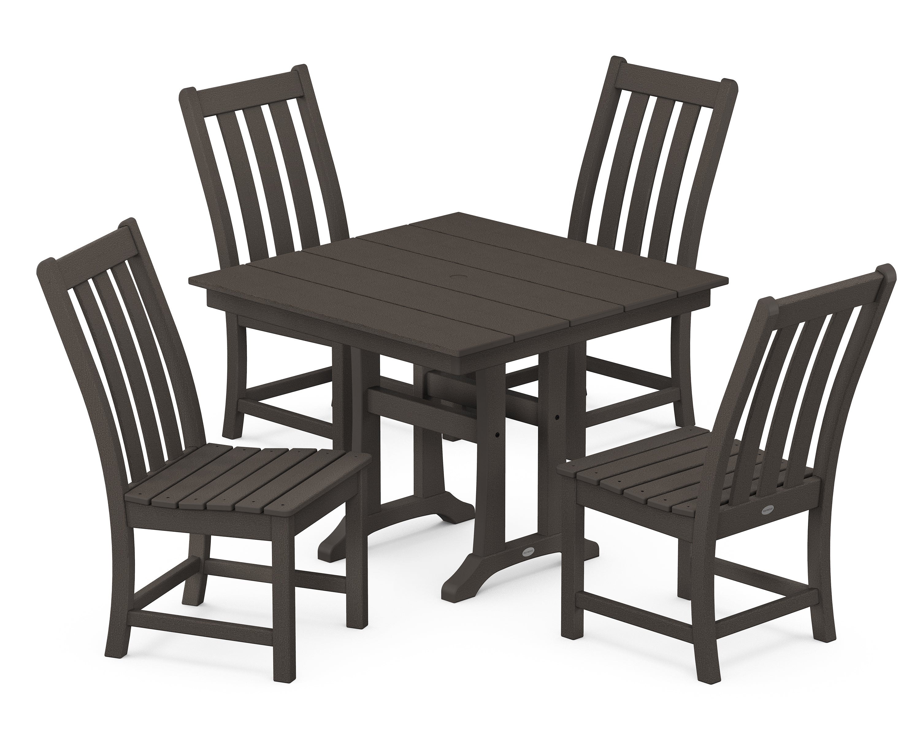 POLYWOOD® Vineyard 5-Piece Farmhouse Trestle Side Chair Dining Set in Vintage Coffee