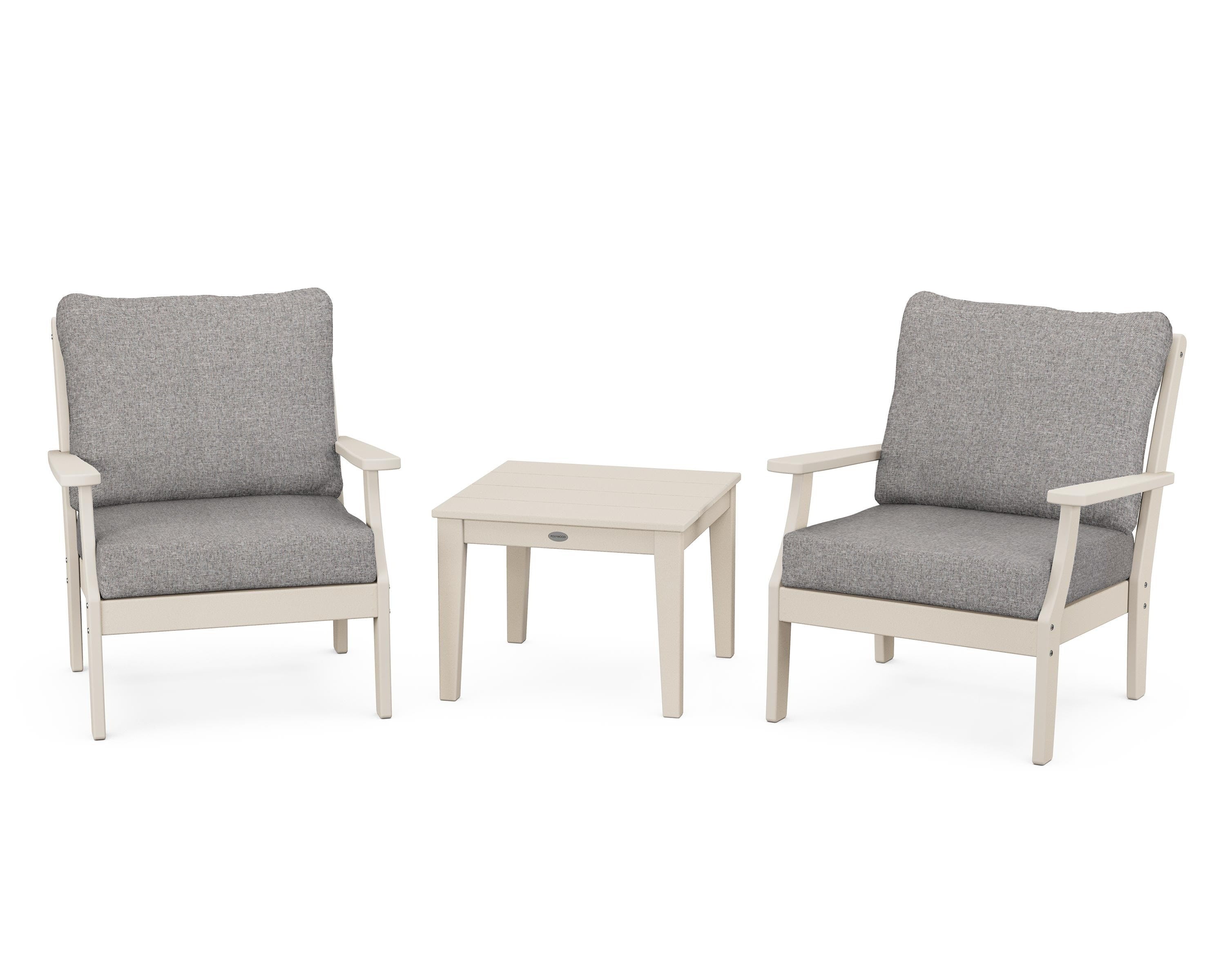 POLYWOOD Braxton 3-Piece Deep Seating Set in Sand / Grey Mist