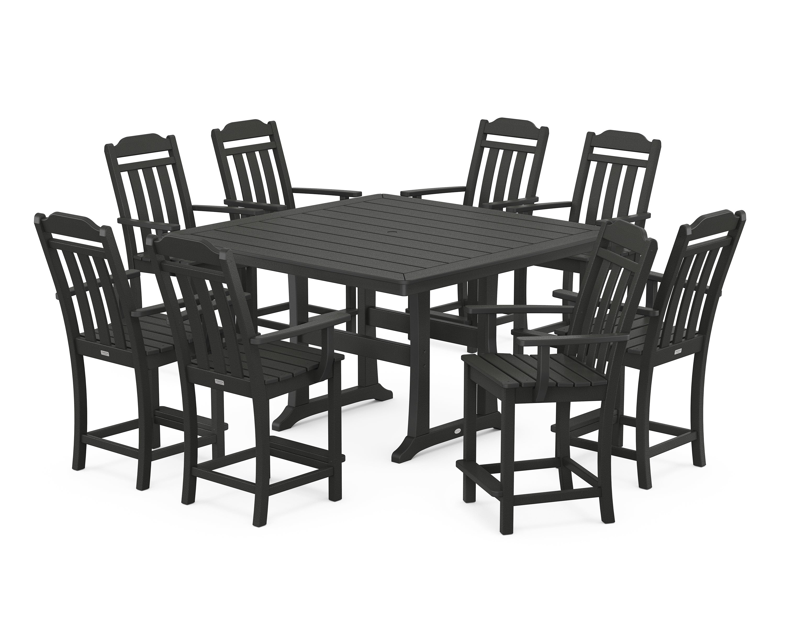 POLYWOOD Country Living 9-Piece Square Counter Set with Trestle Legs in Black