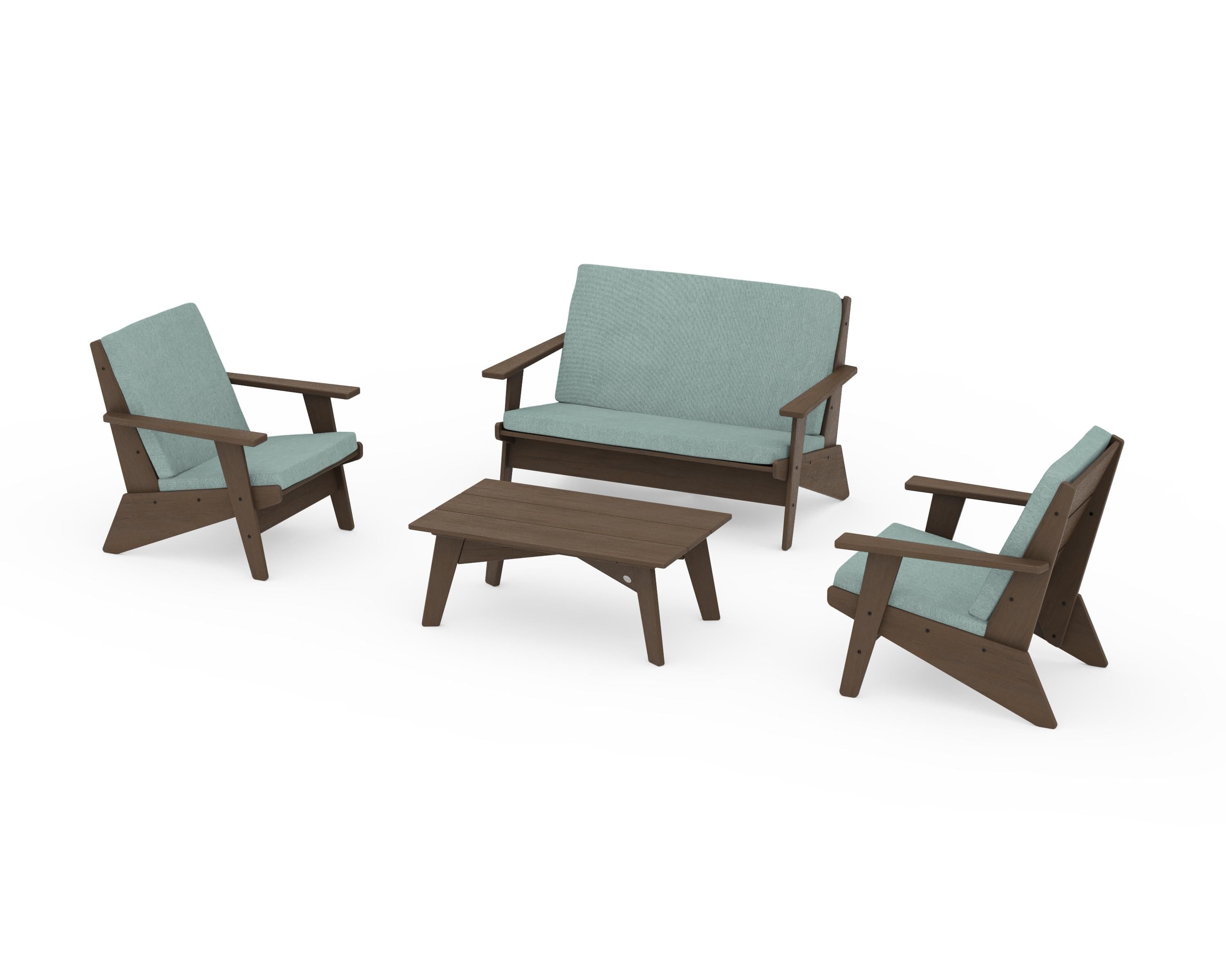 POLYWOOD Riviera Modern Lounge 4-Piece Set in Kona / Glacier Spa
