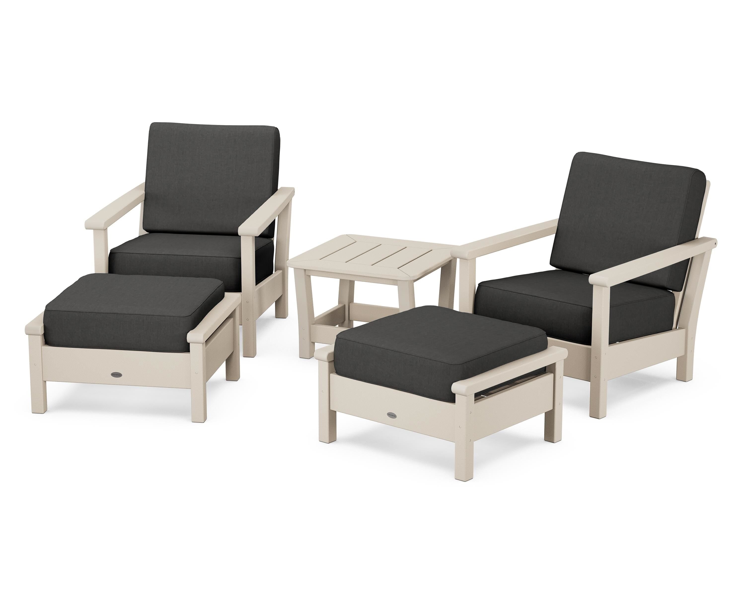 POLYWOOD Harbour 5-Piece Deep Seating Chair Set in Sand / Spectrum Carbon