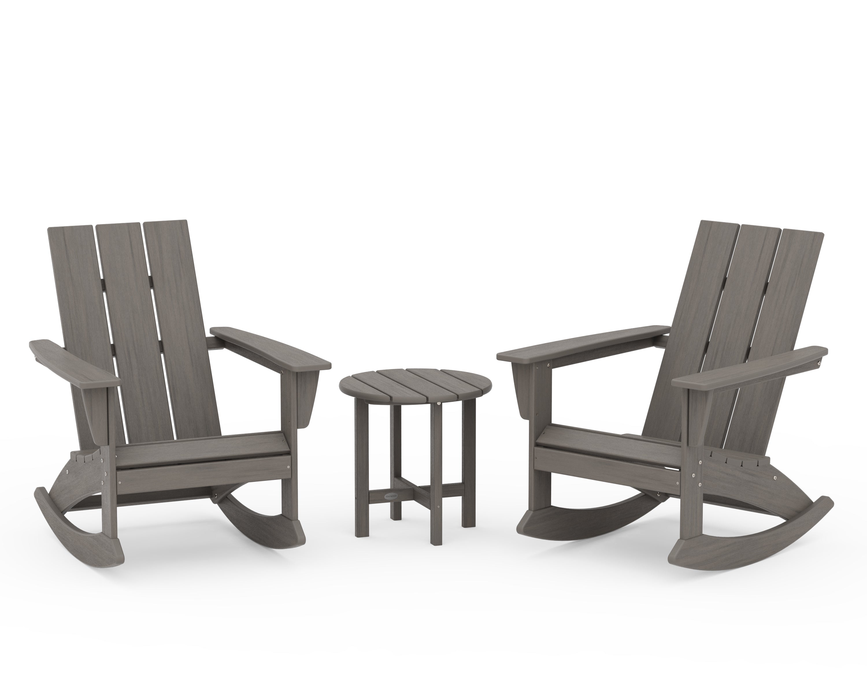 POLYWOOD Modern 3-Piece Adirondack Rocking Chair Set in Driftwood