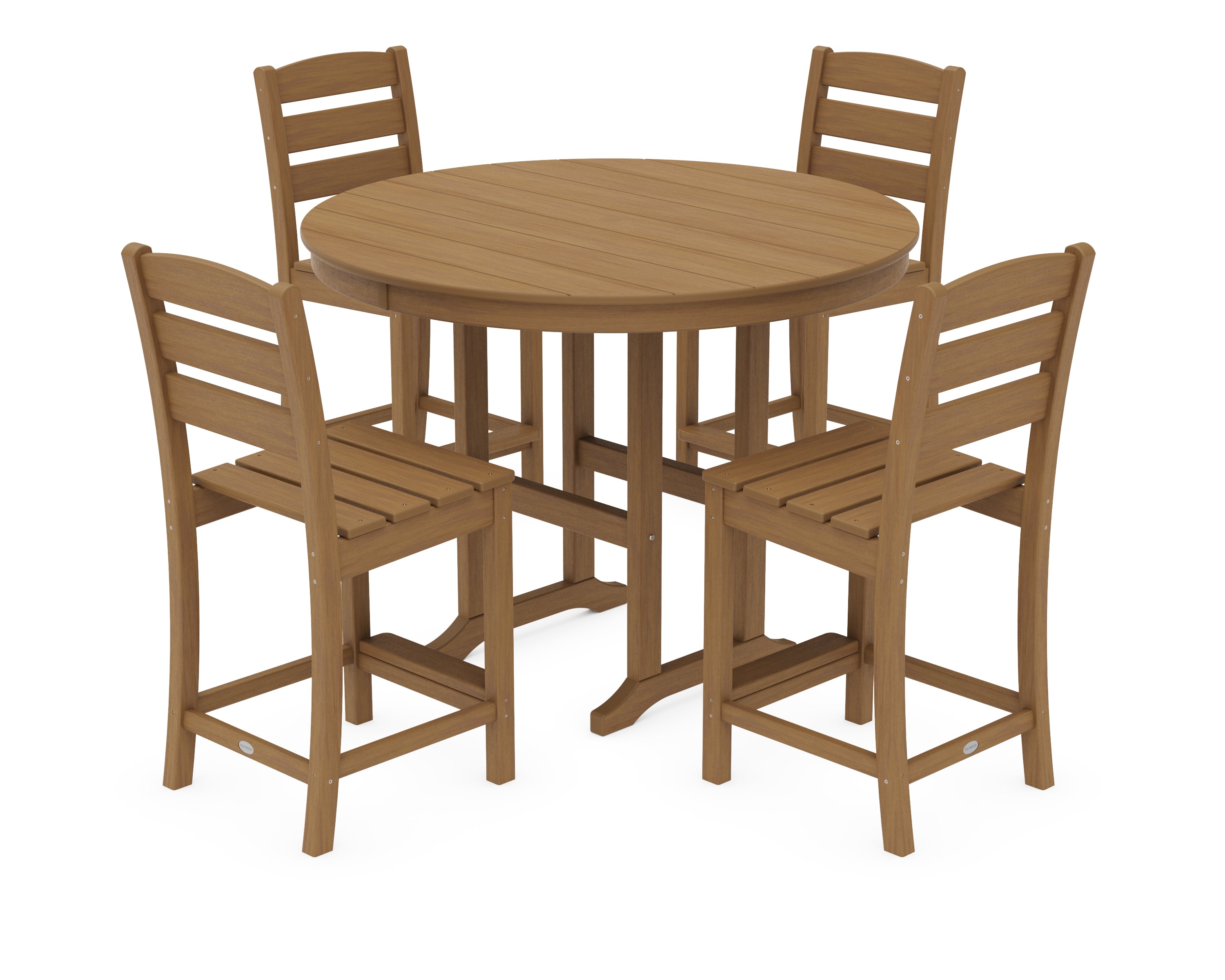POLYWOOD Lakeside 5-Piece Farmhouse Round Side Chair Counter  Set in Natural