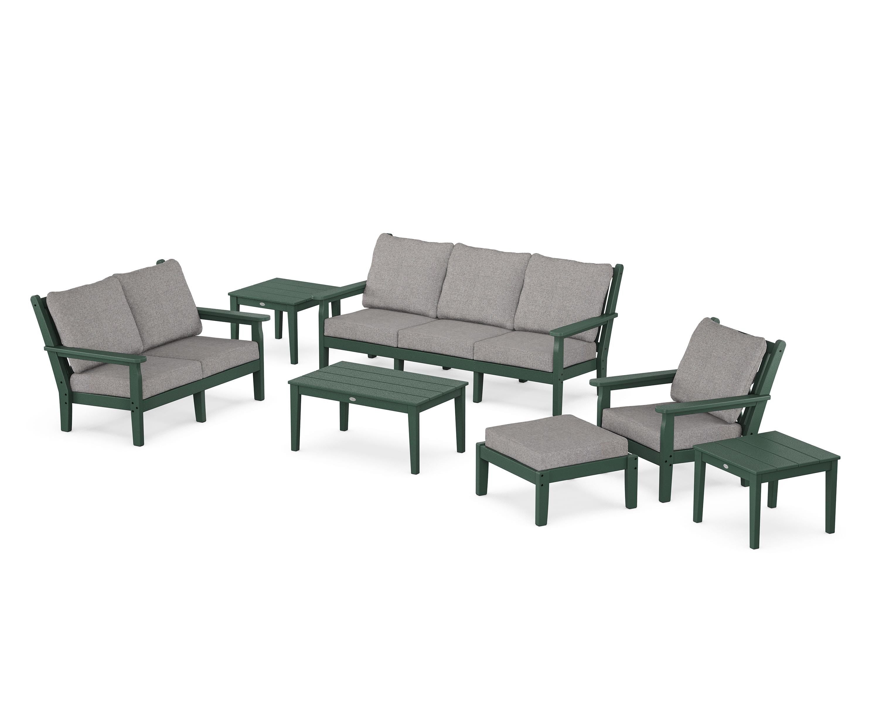 POLYWOOD Chippendale 7-Piece Deep Seating Set in Green / Grey Mist