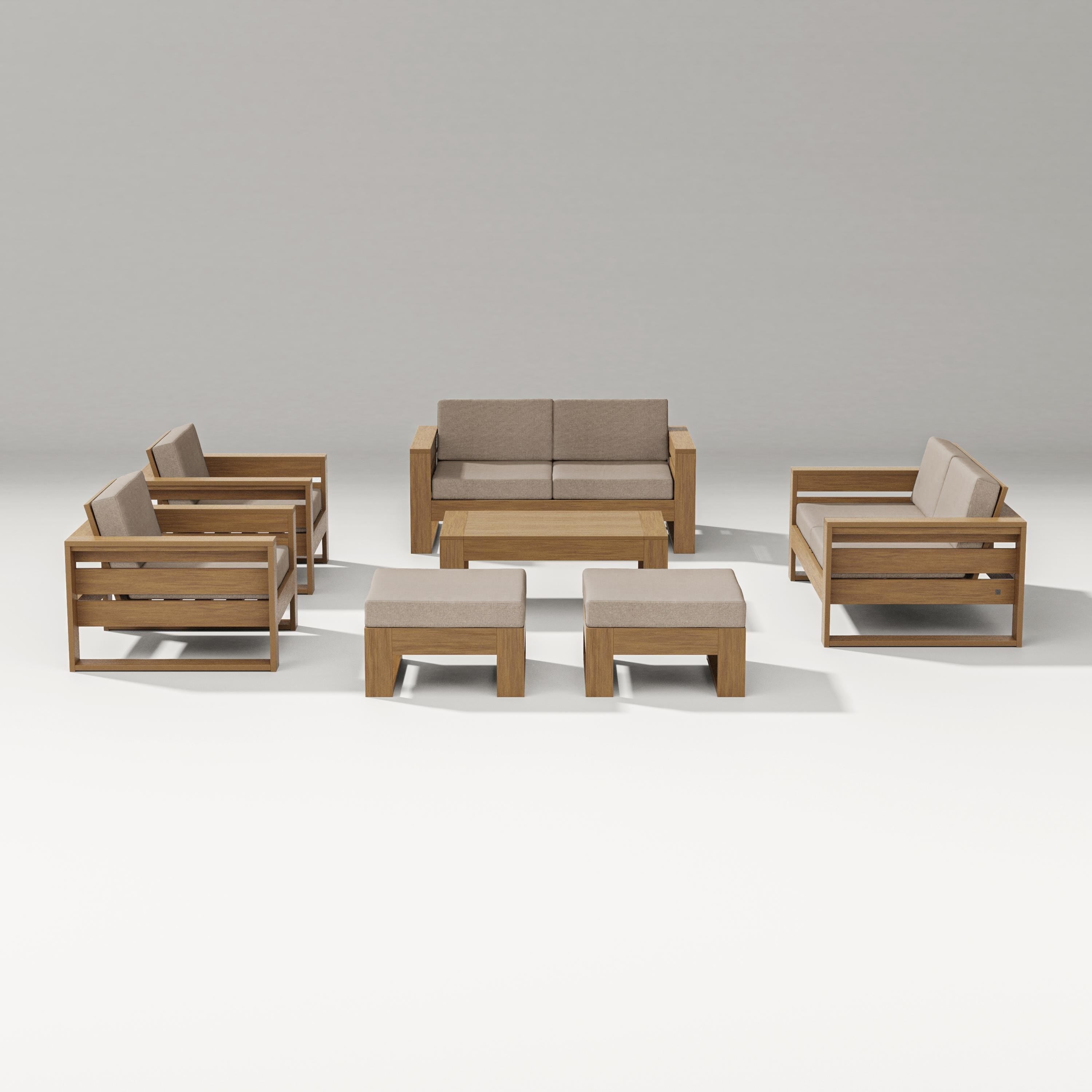 PW Designer Series Latitude 7-Piece Lounge Loveseat Set in Natural / Spiced Burlap
