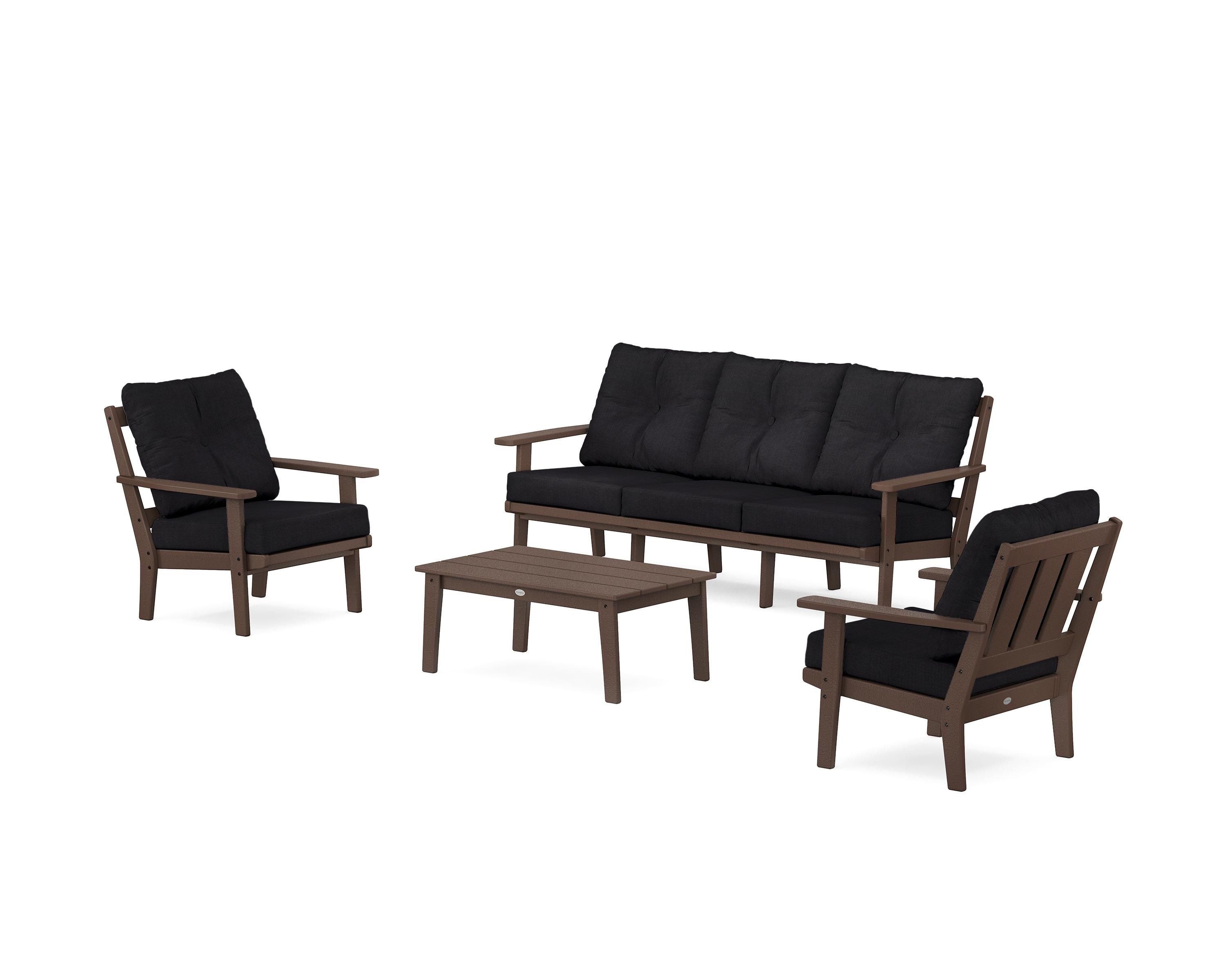 POLYWOOD Oxford 4-Piece Deep Seating Set with Sofa in Mahogany / Midnight Linen