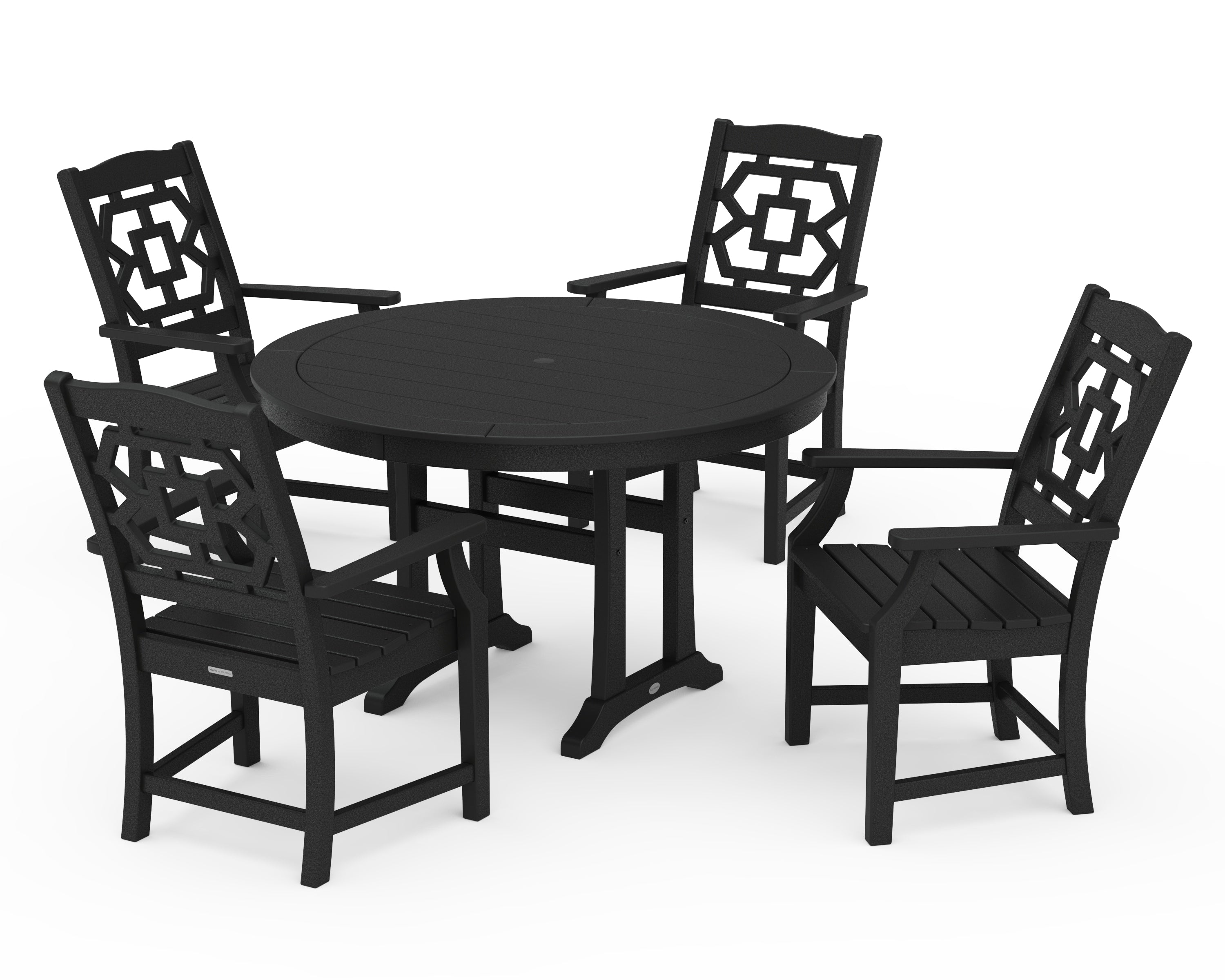 Martha Stewart by POLYWOOD Chinoiserie 5-Piece Round Dining Set with Trestle Legs in Black
