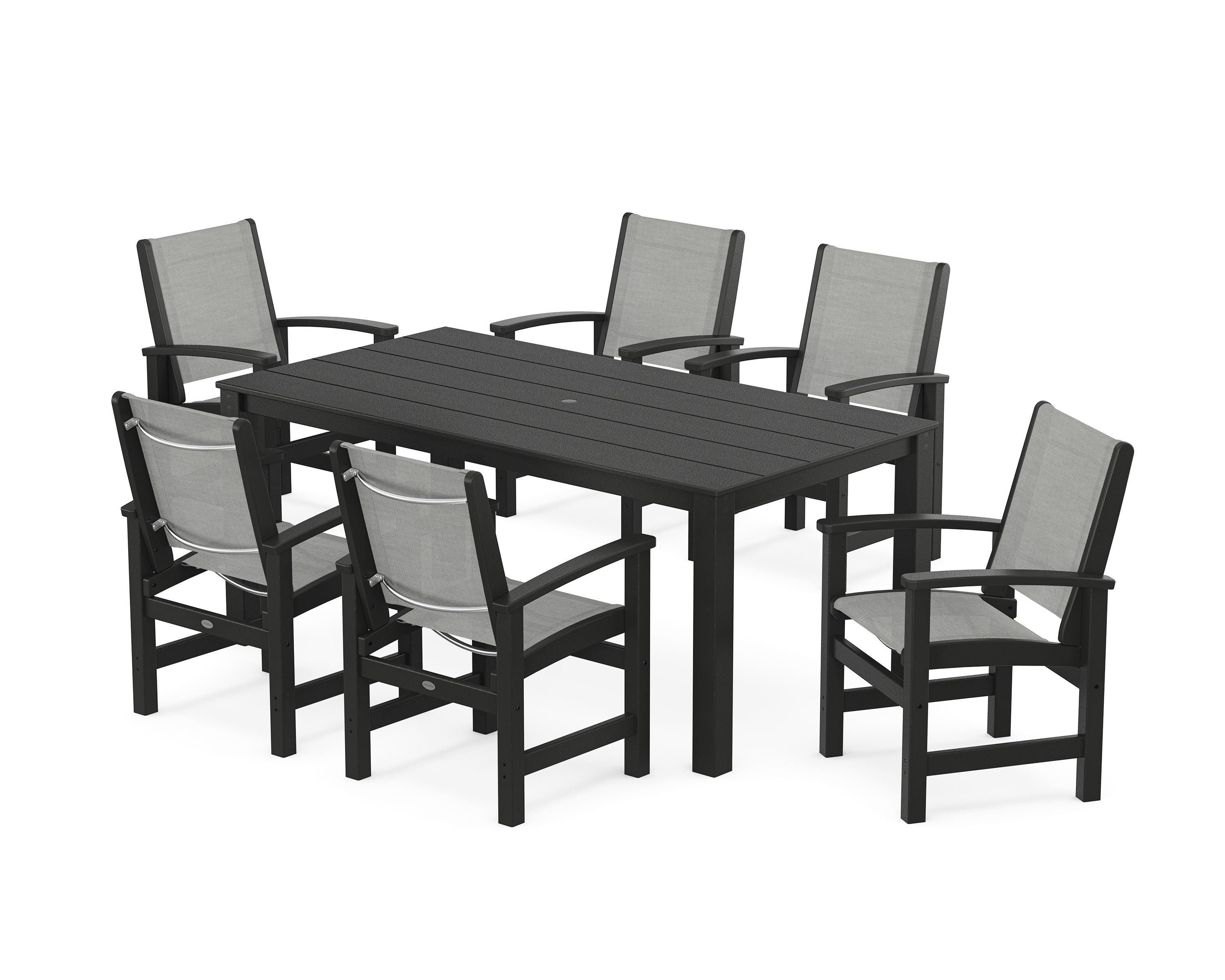 POLYWOOD Coastal 7-Piece Parsons Dining Set in Black / Metallic Sling