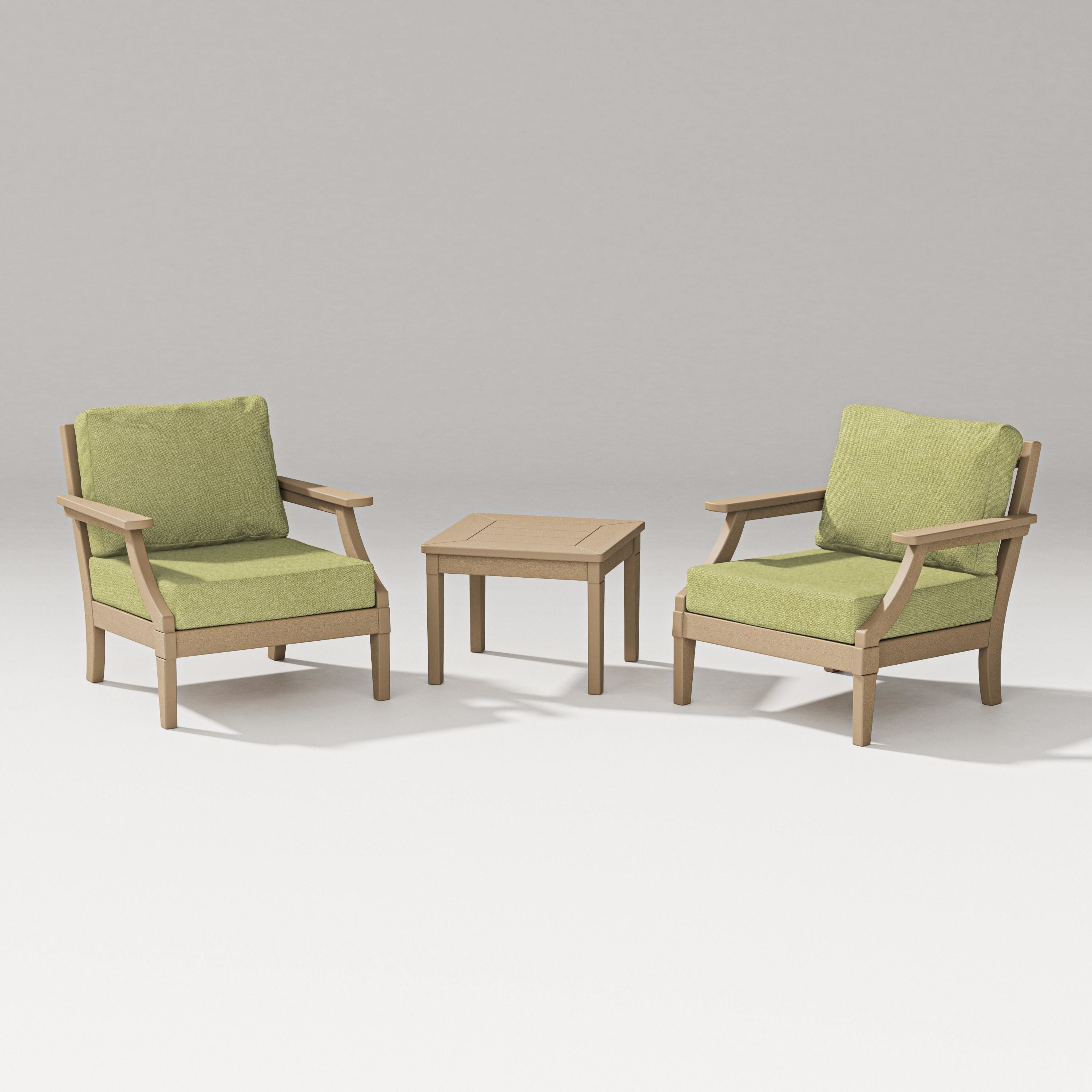 PW Designer Series Estate 3-Piece Lounge Chair Set in Vintage Sahara / Chartreuse Boucle