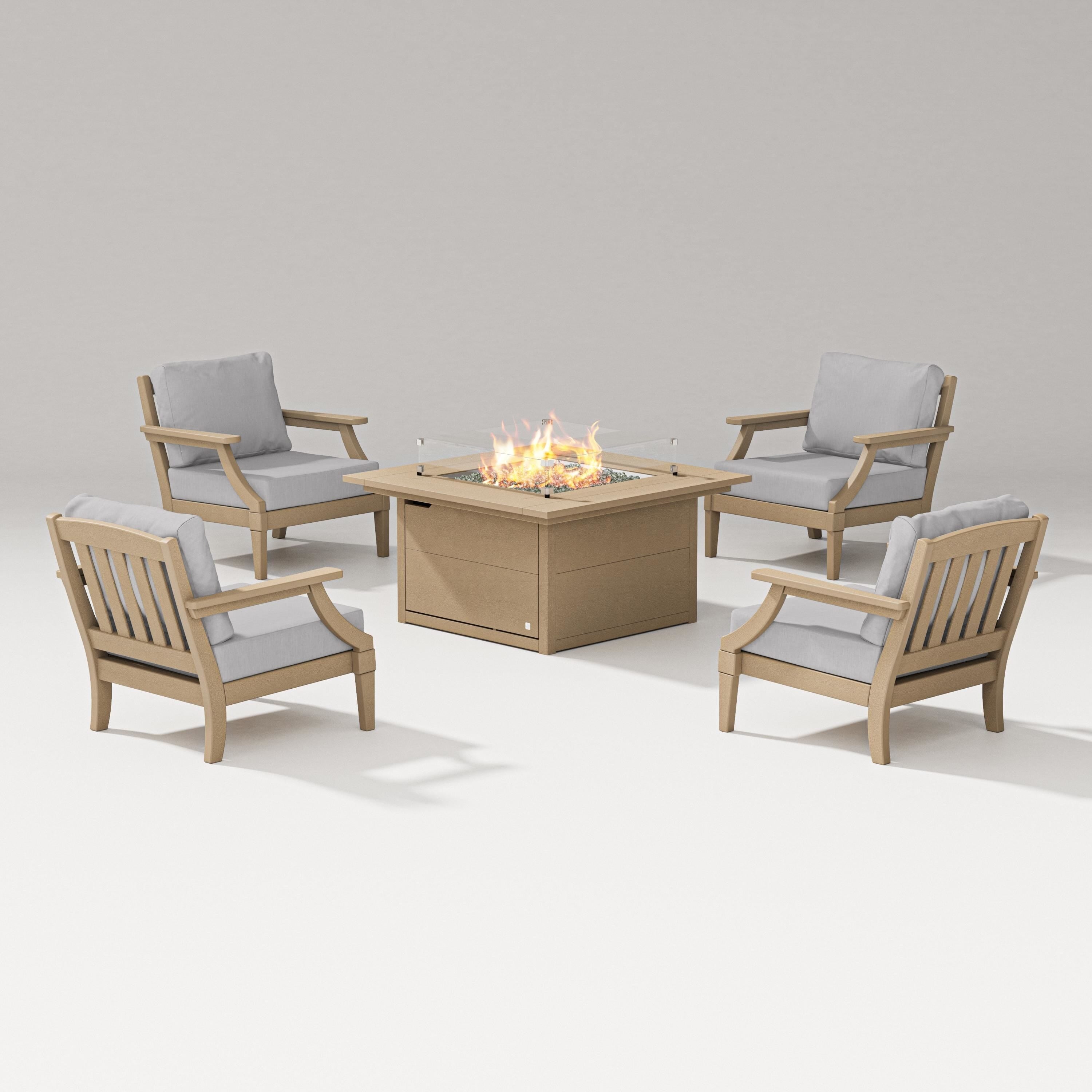 PW Designer Series Estate 5-Piece Lounge Fire Table Set in Vintage Sahara / Granite