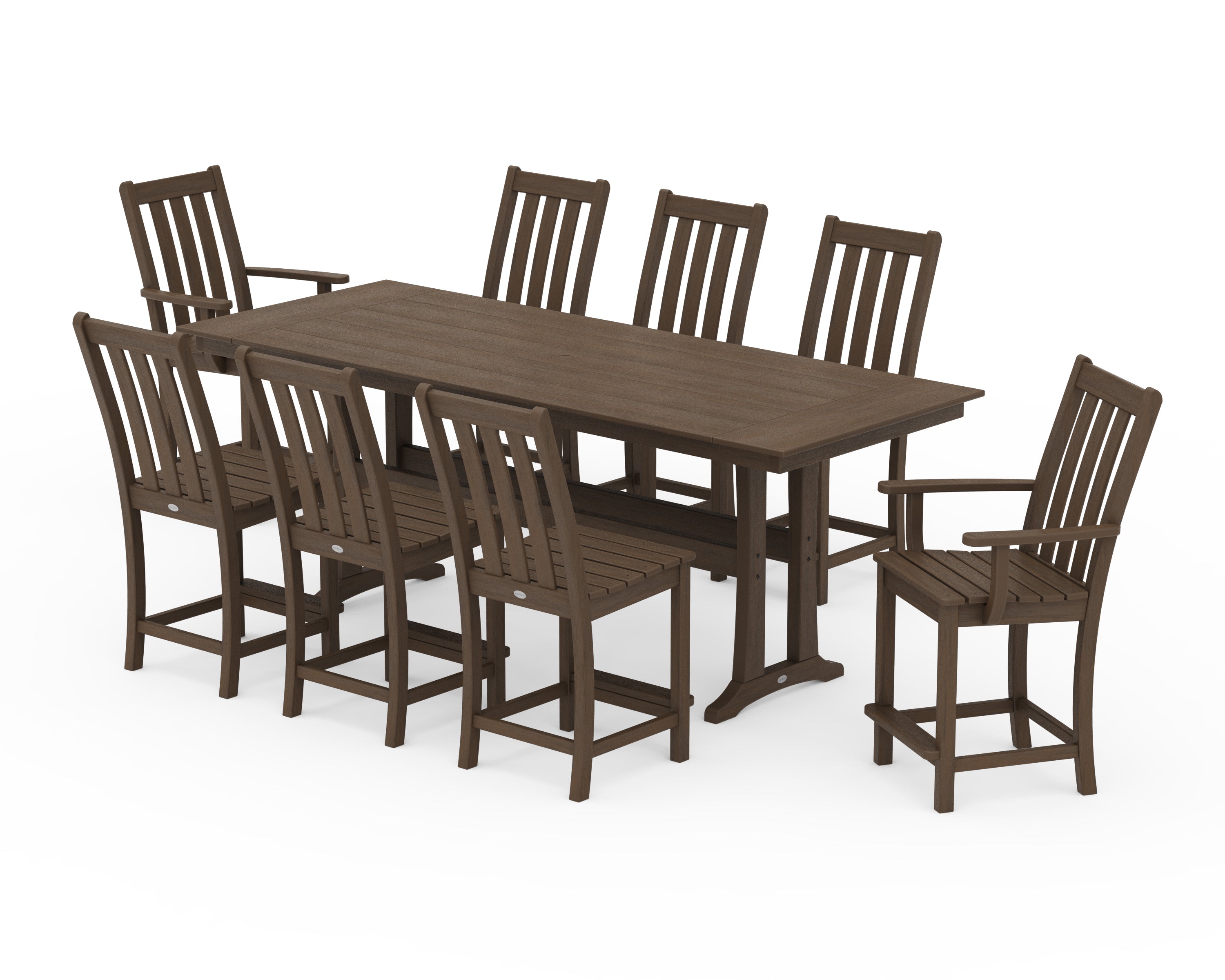 POLYWOOD Vineyard 9-Piece Farmhouse Counter Set with Trestle Legs in Kona