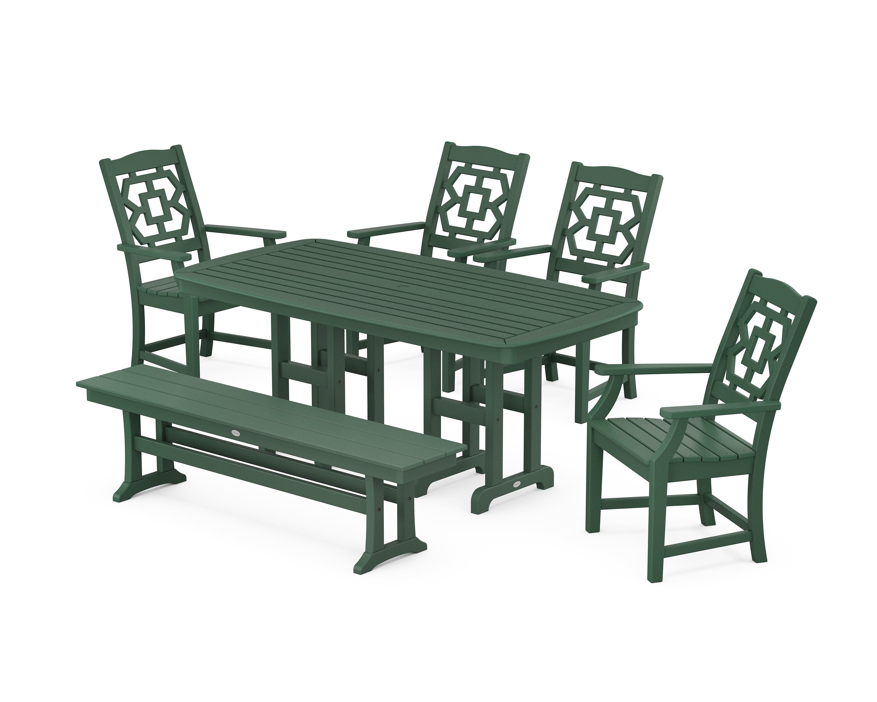 Martha Stewart by POLYWOOD® Chinoiserie 6-Piece Dining Set with Bench in Green