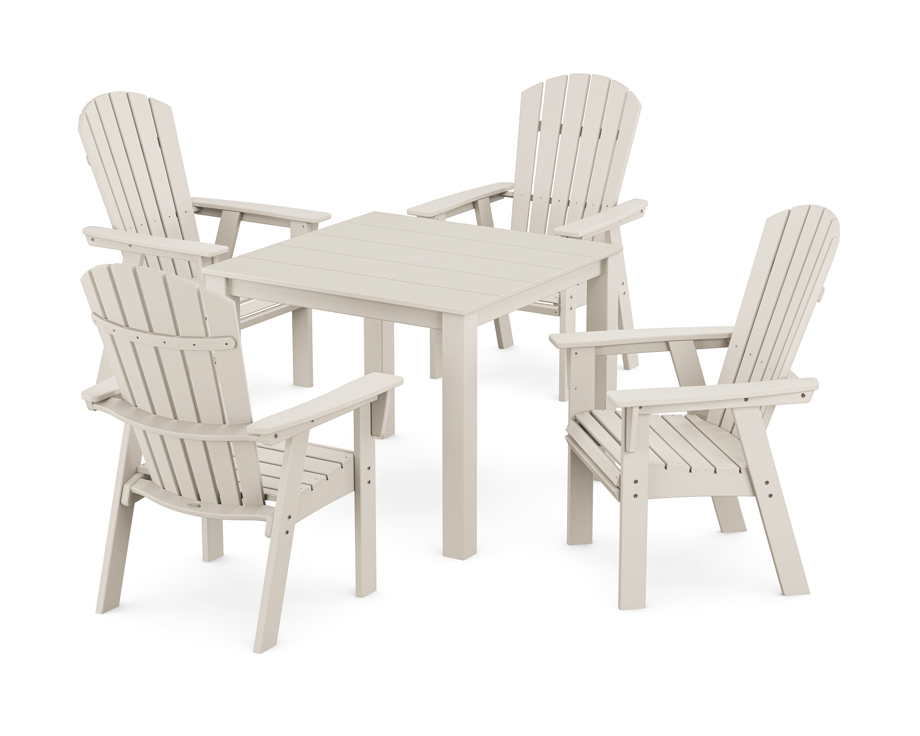 POLYWOOD® Nautical Curveback Adirondack 5-Piece Parsons Dining Set in Sand