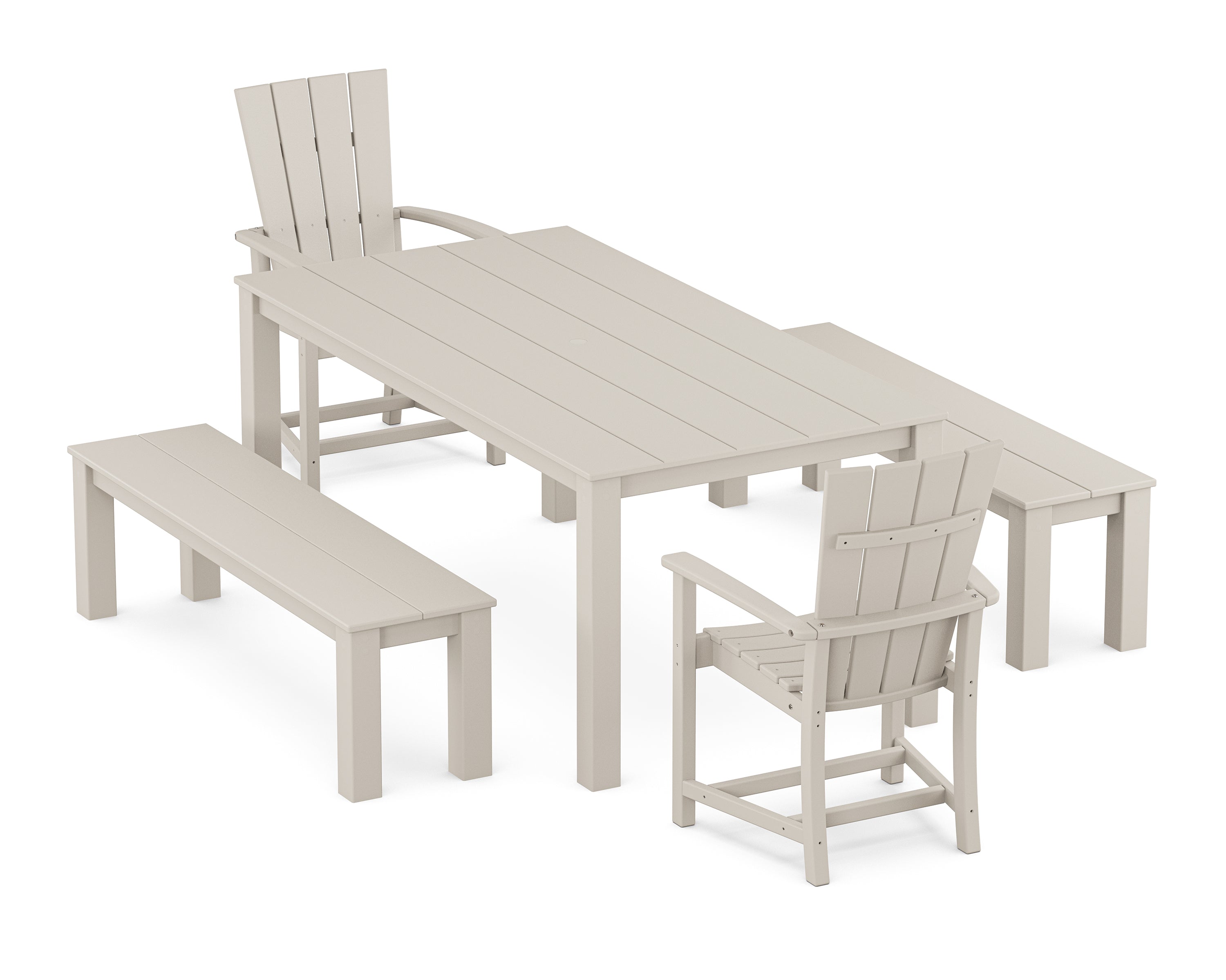 POLYWOOD® Quattro 5-Piece Parsons Dining Set with Benches in Sand