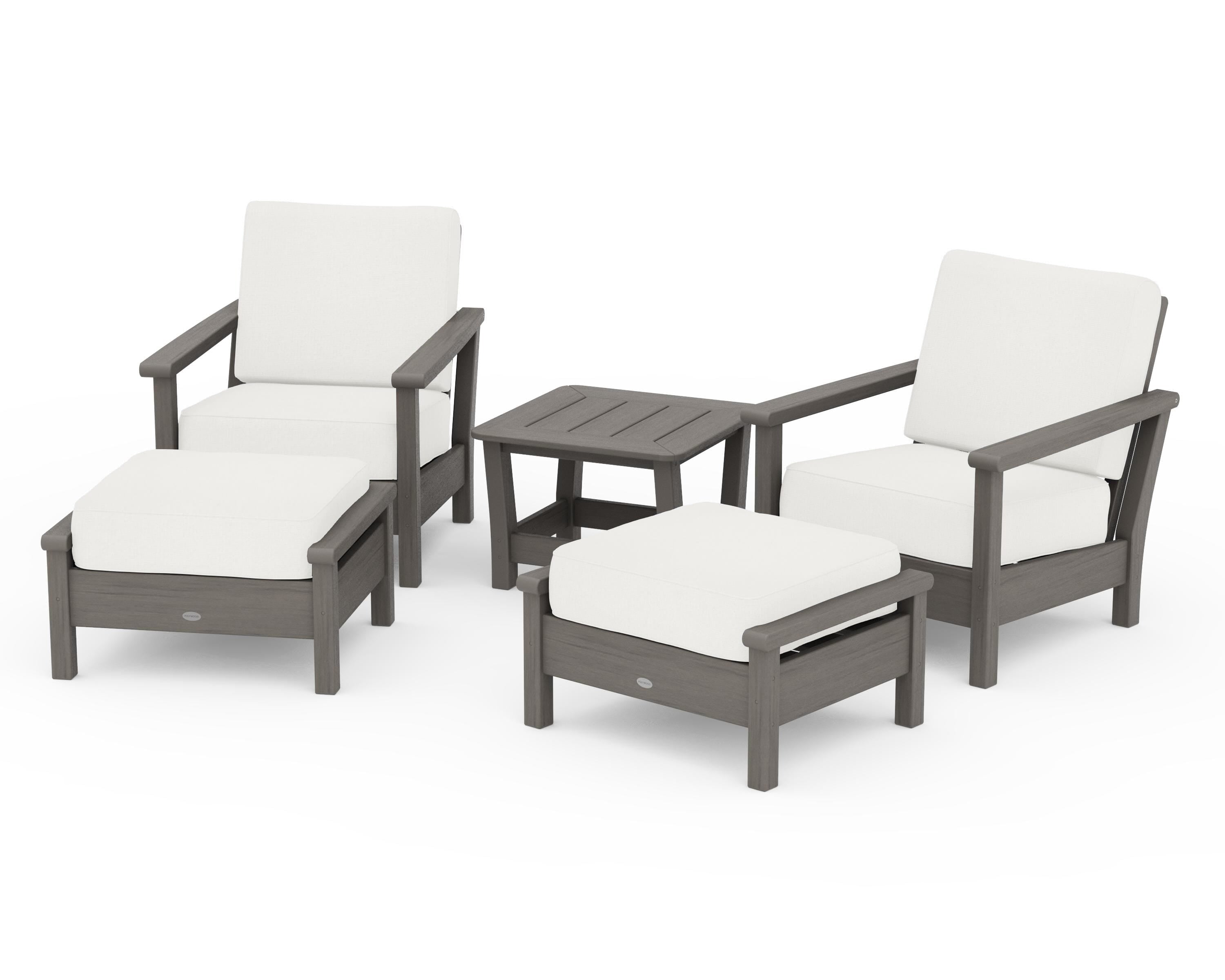 POLYWOOD Harbour 5-Piece Deep Seating Chair Set in Driftwood / Natural Linen
