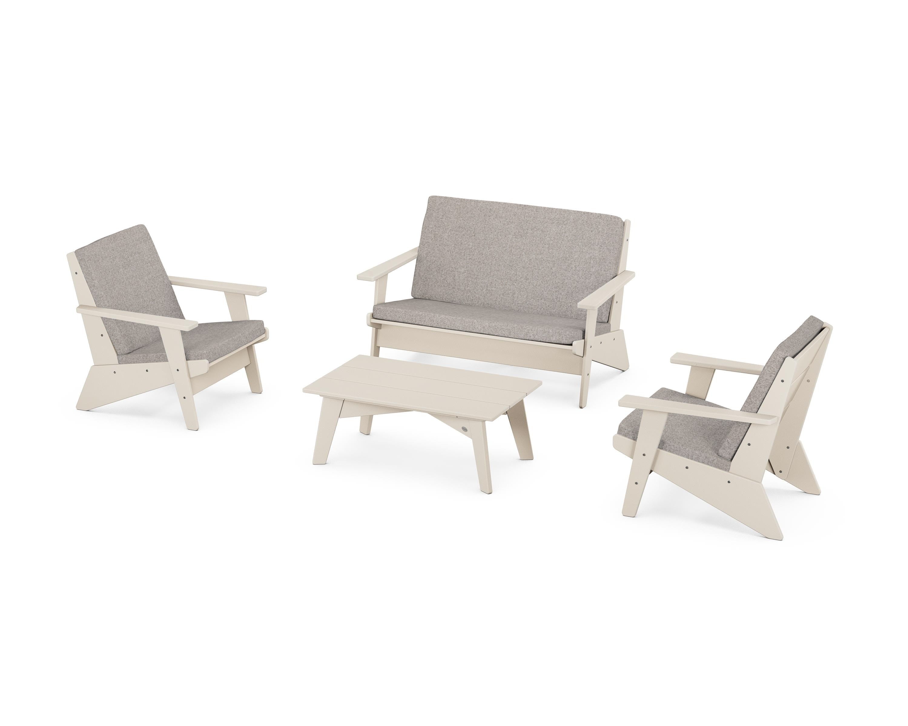 POLYWOOD Riviera Modern Lounge 4-Piece Set in Sand / Weathered Tweed