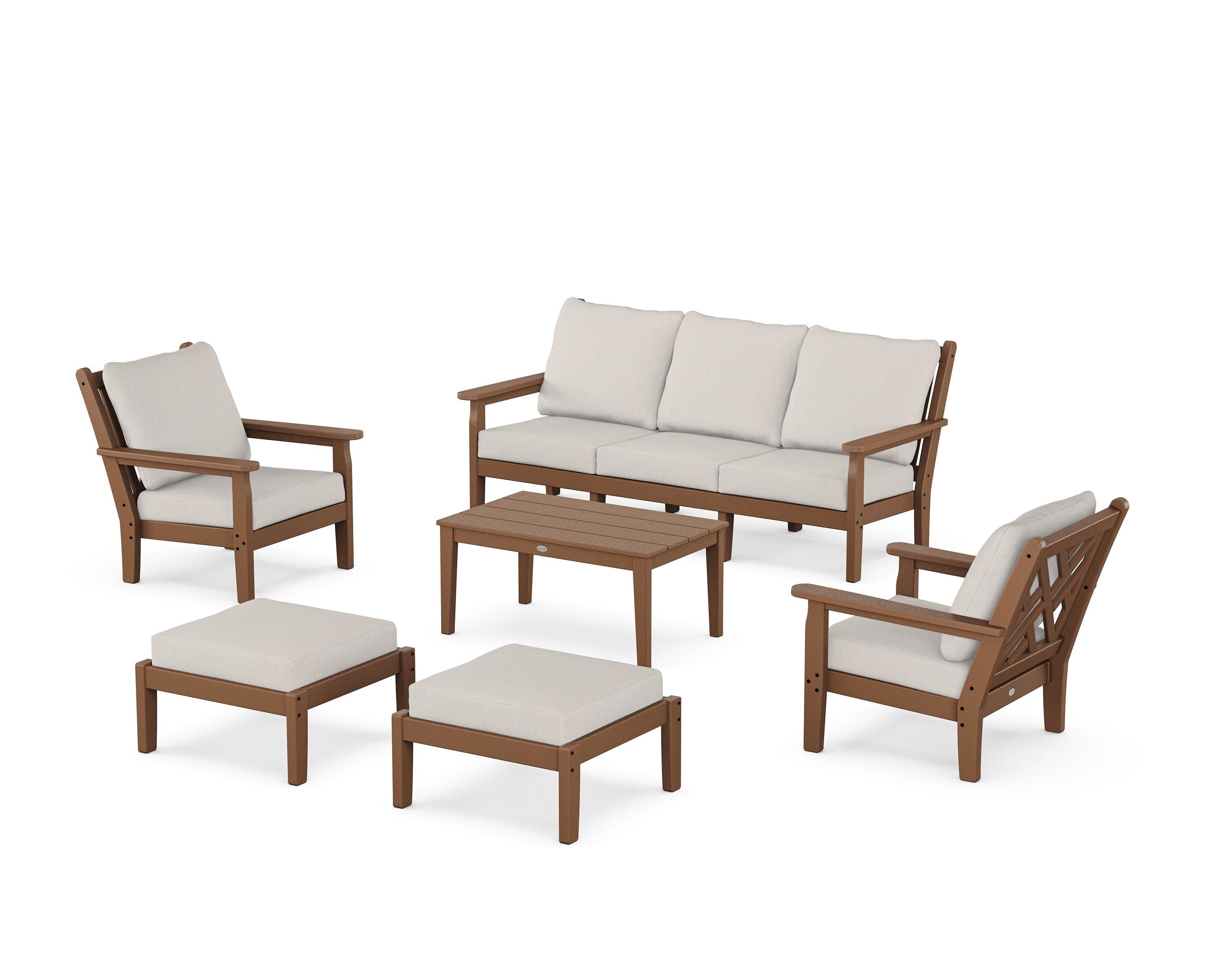 POLYWOOD Chippendale 6-Piece Lounge Sofa Set in Teak / Cast Ash