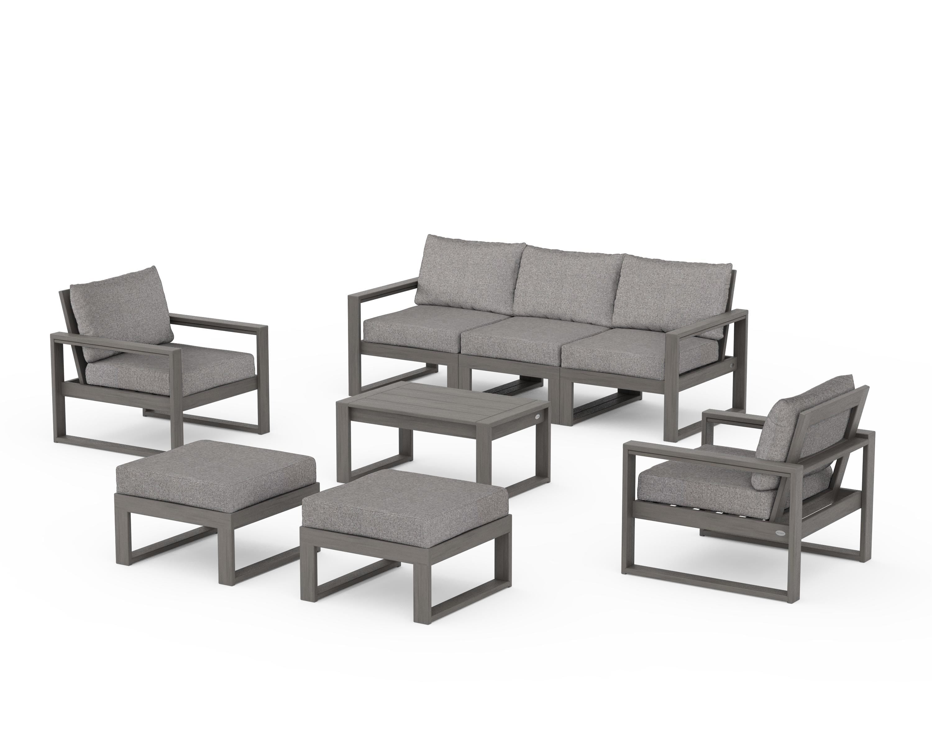 POLYWOOD EDGE Sectional 8-Piece Lounge Sofa Set in Driftwood / Grey Mist