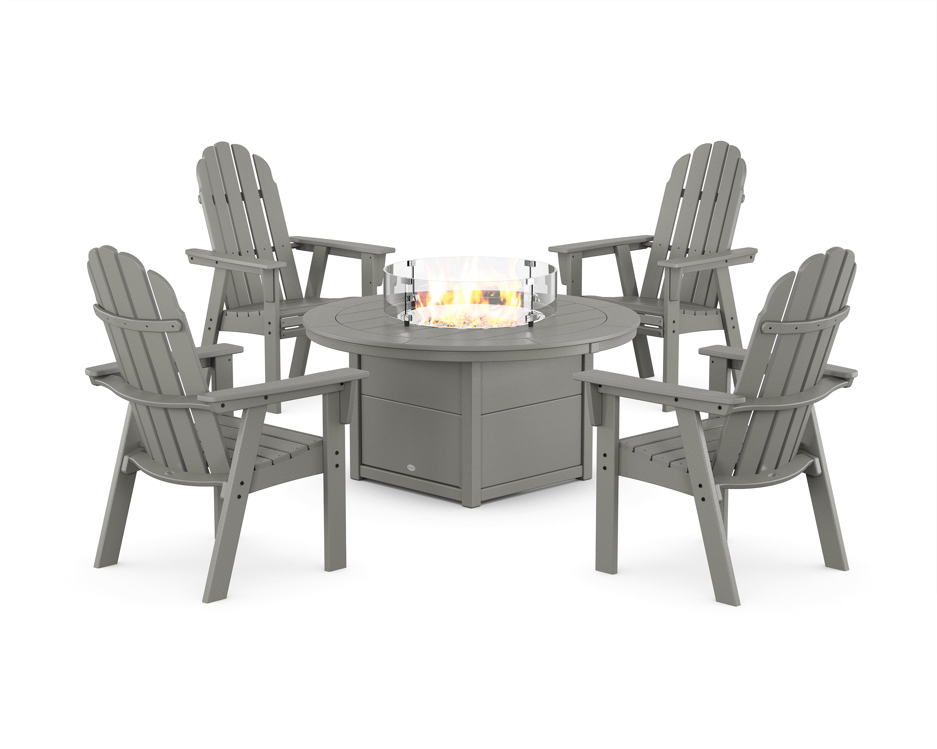 POLYWOOD® Vineyard 4-Piece Curveback Upright Adirondack Conversation Set with Fire Pit Table in Slate Grey