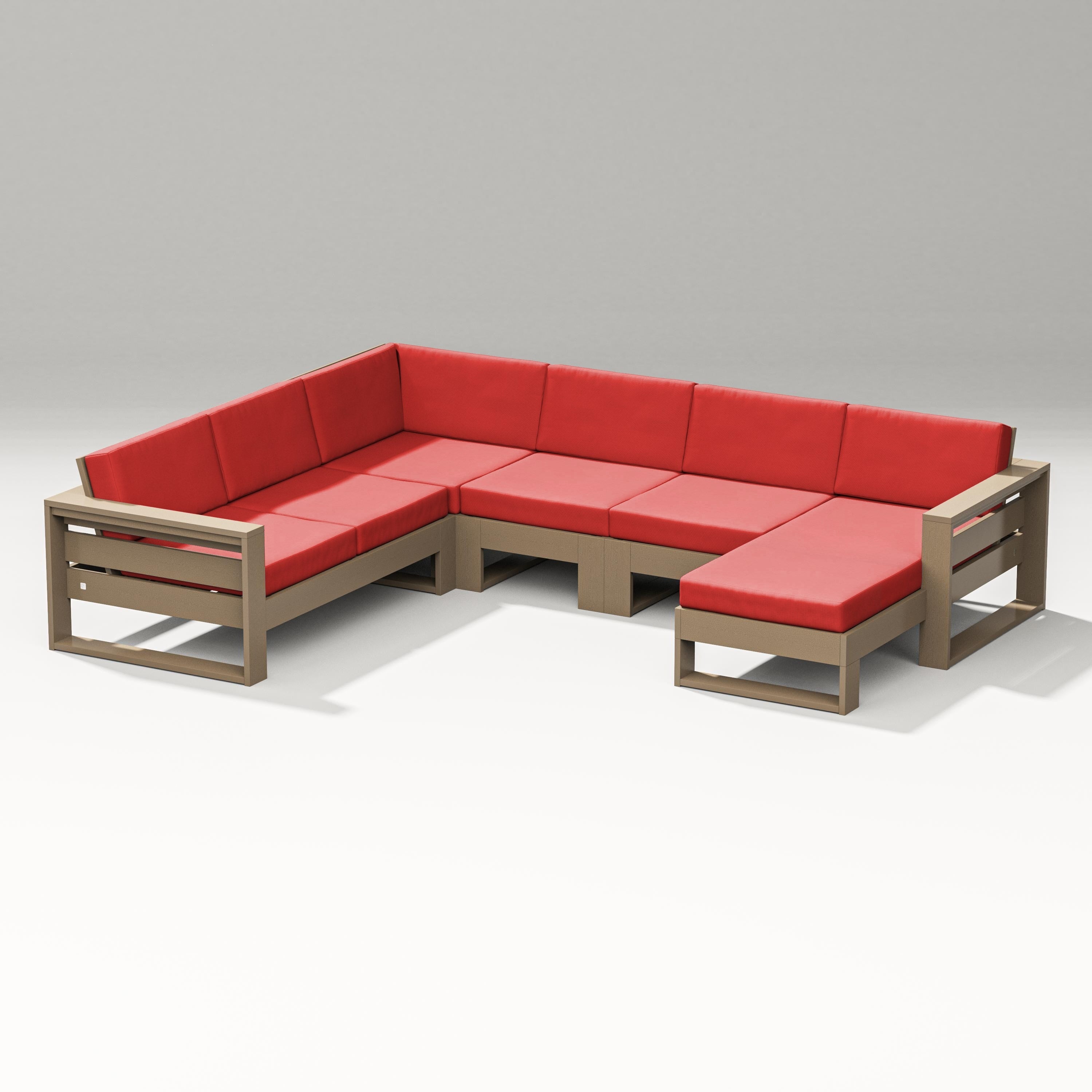 PW Designer Series Latitude Corner Sectional with Right Chaise in Vintage Sahara / Crimson Linen