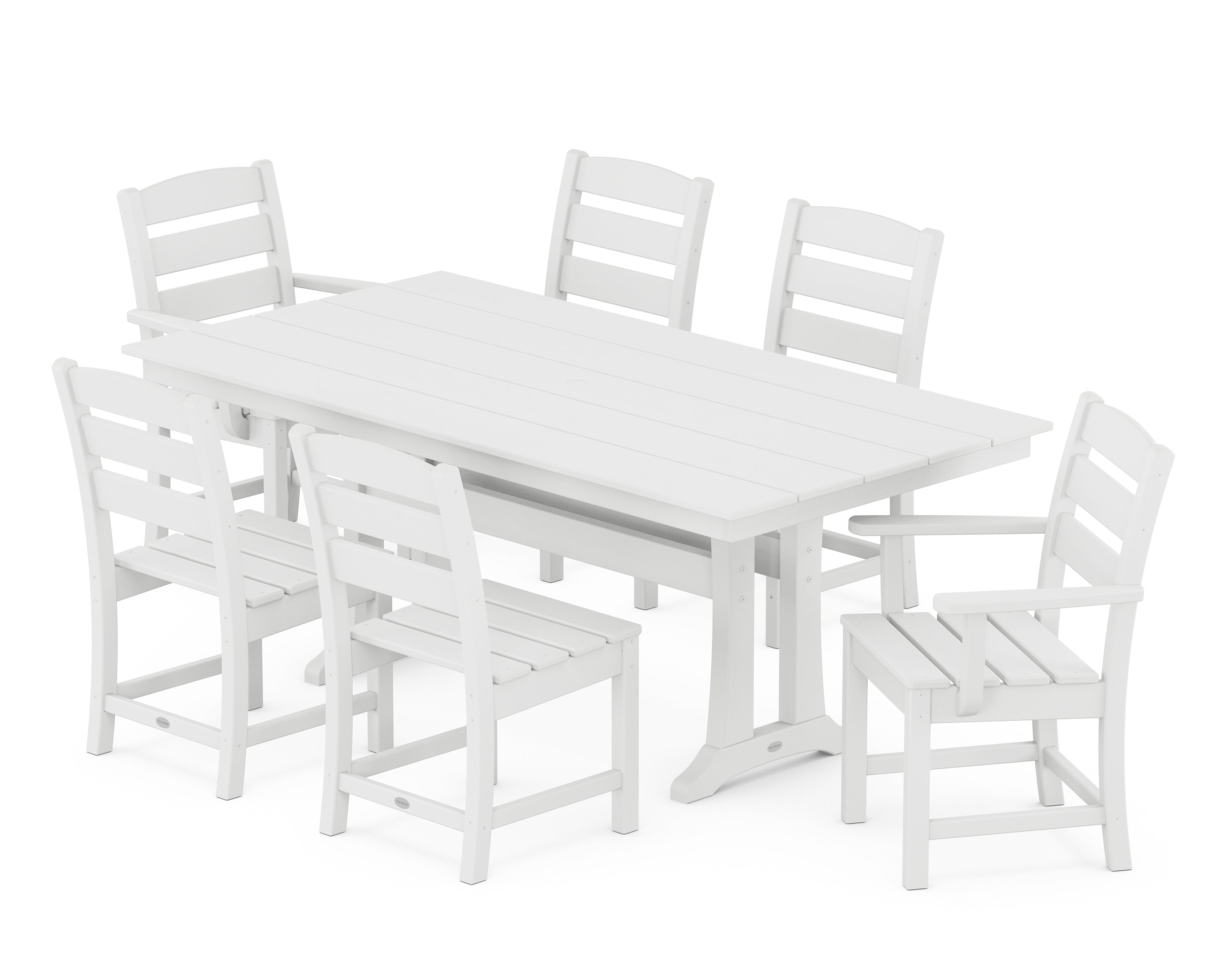 POLYWOOD Lakeside 7-Piece Farmhouse Dining Set with Trestle Legs in White