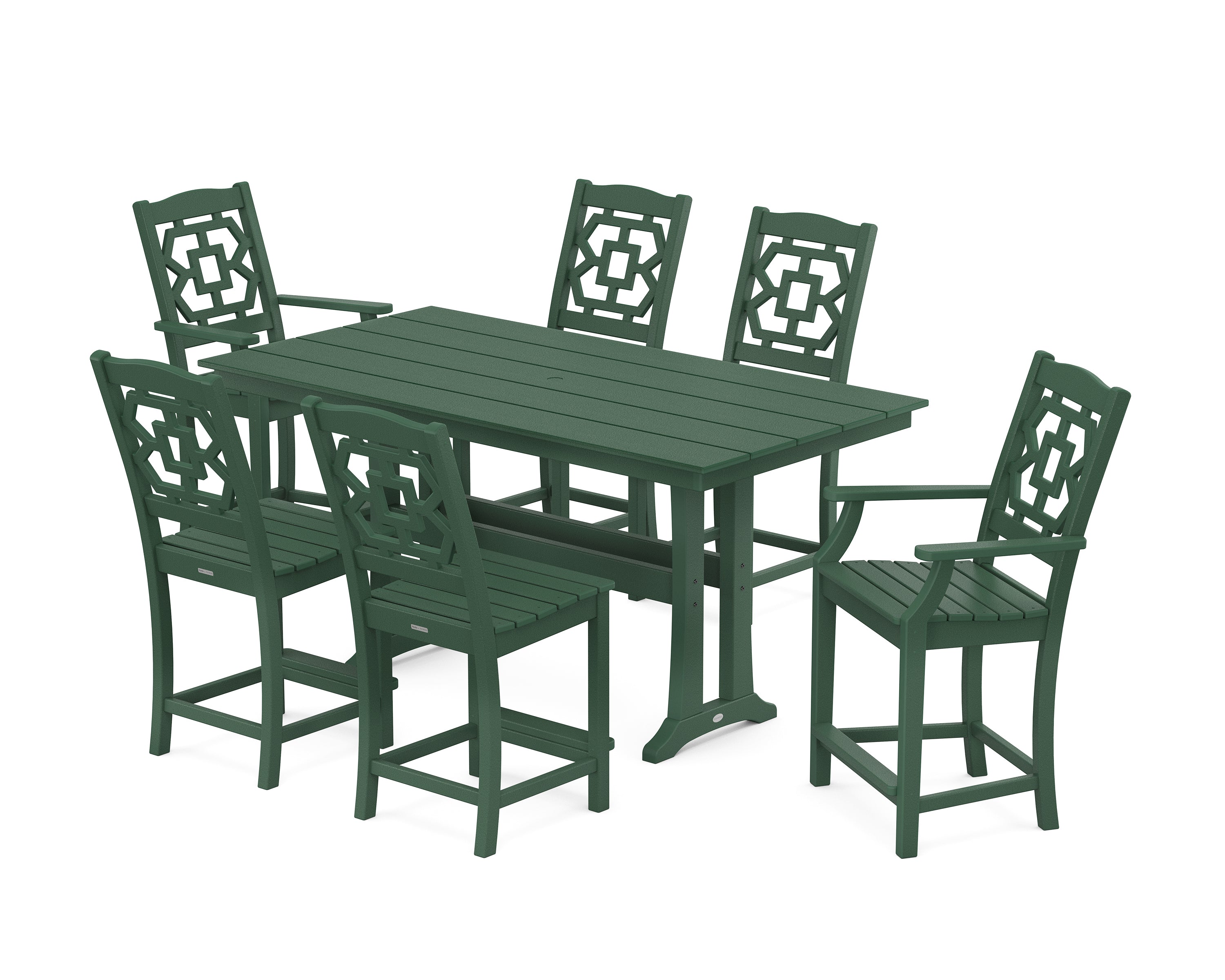 Martha Stewart by POLYWOOD® Chinoiserie 7-Piece Farmhouse Counter Set with Trestle Legs in Green