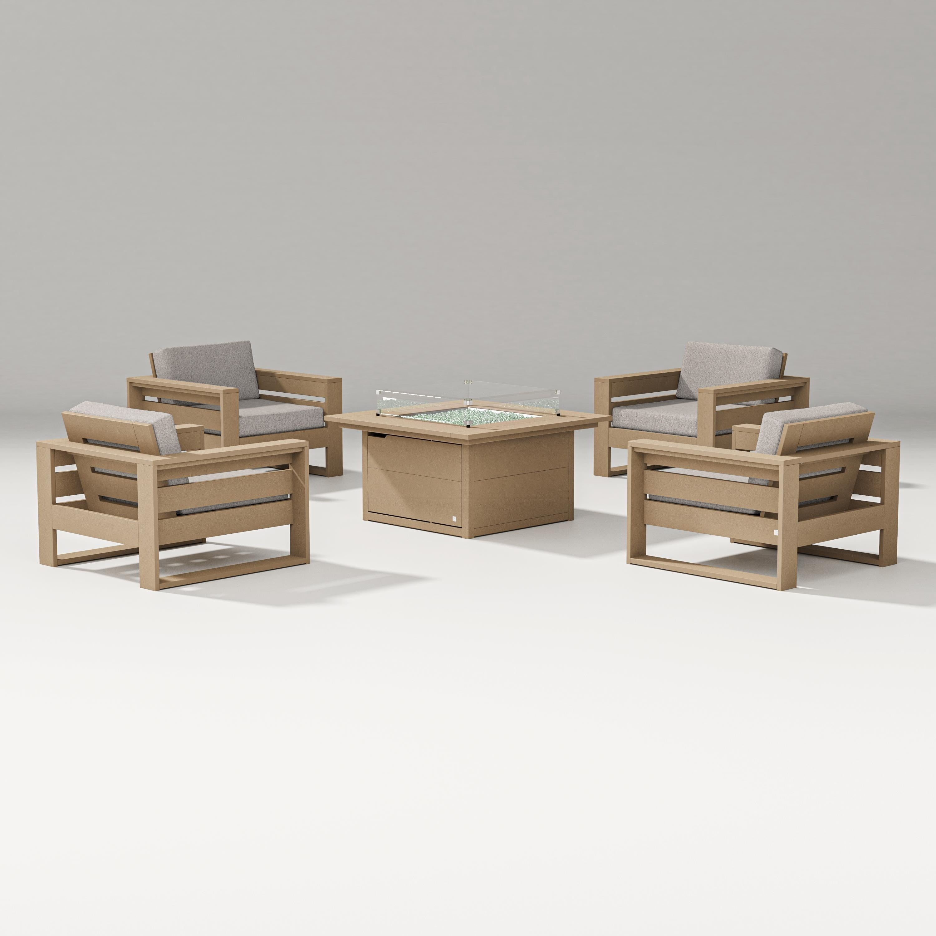 PW Designer Series Latitude 5-Piece Lounge Fire Table Set in Vintage Sahara / Weathered Tweed
