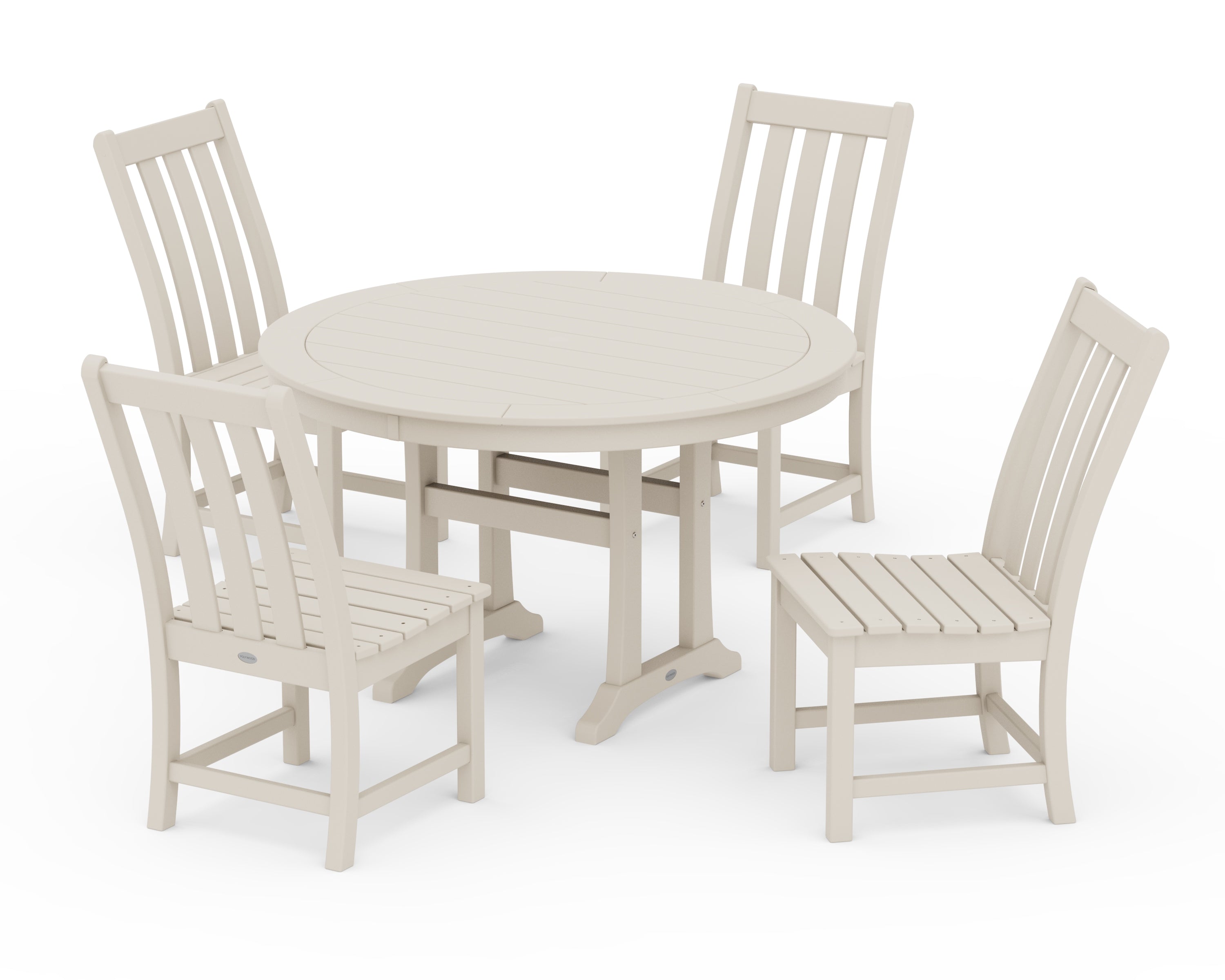 POLYWOOD Vineyard Side Chair 5-Piece Round Dining Set With Trestle Legs in Sand