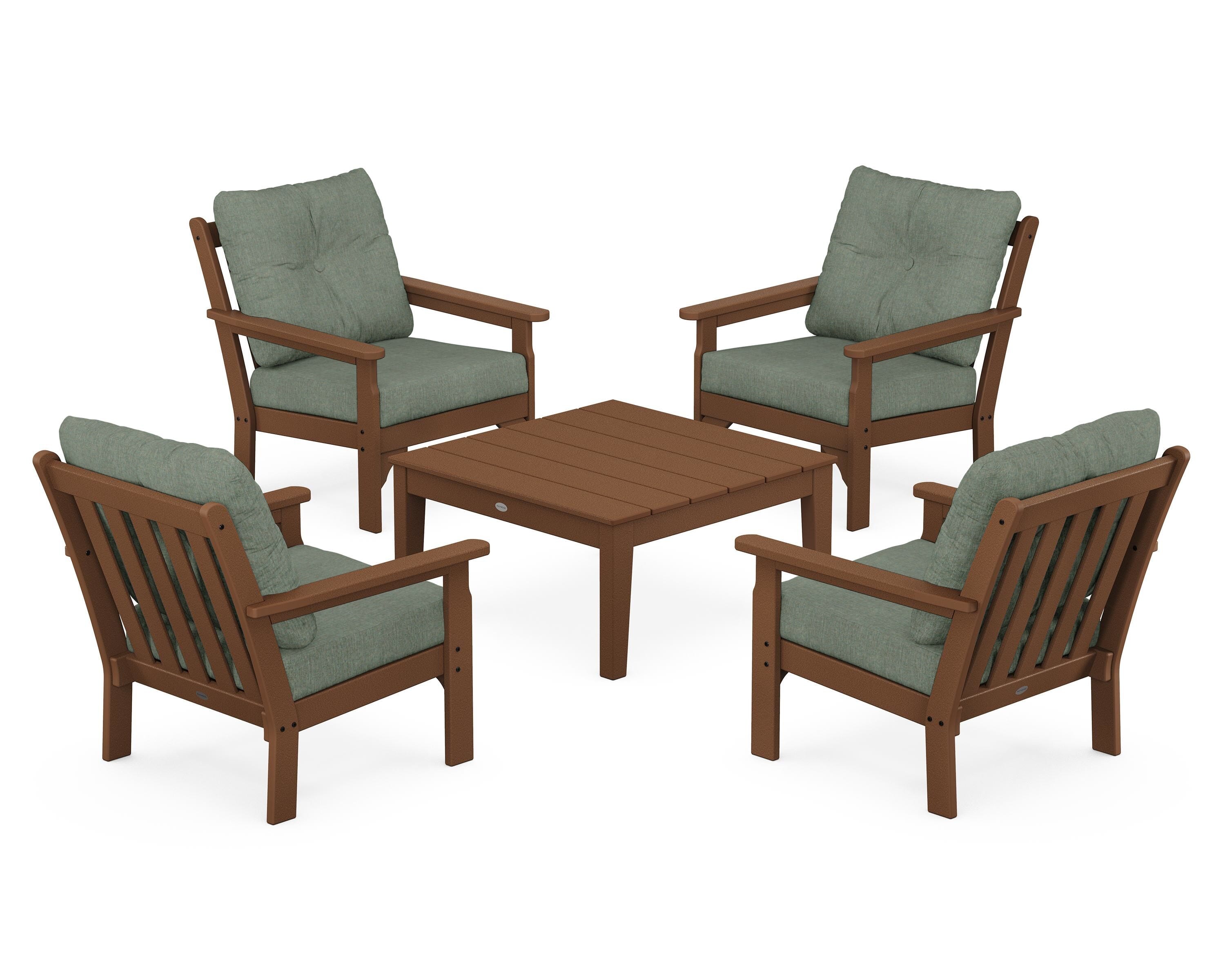 POLYWOOD Vineyard 5-Piece Deep Seating Conversation Set in Teak / Cast Sage