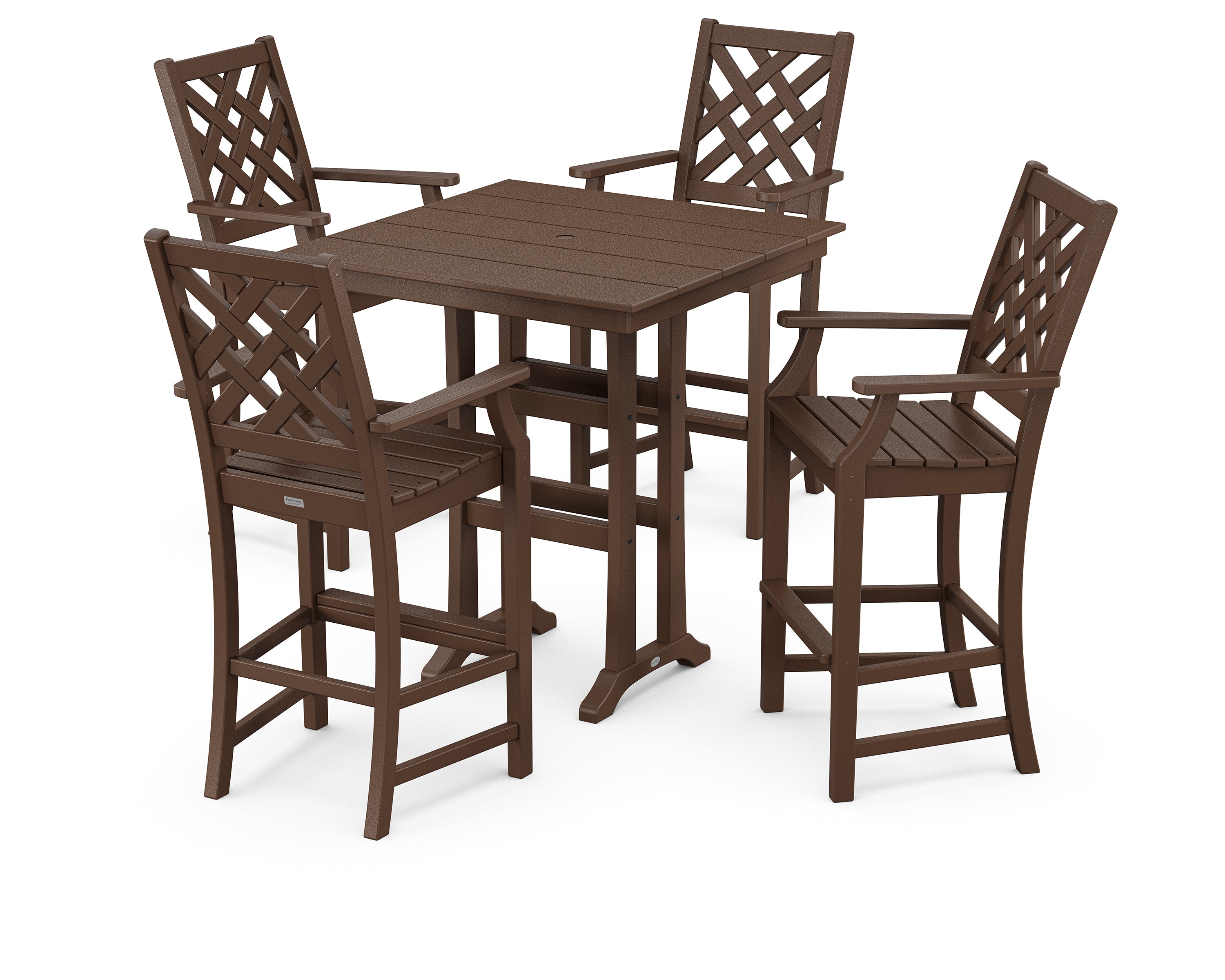 Country Living Wovendale 5-Piece Farmhouse Bar Set with Trestle Legs in Mahogany