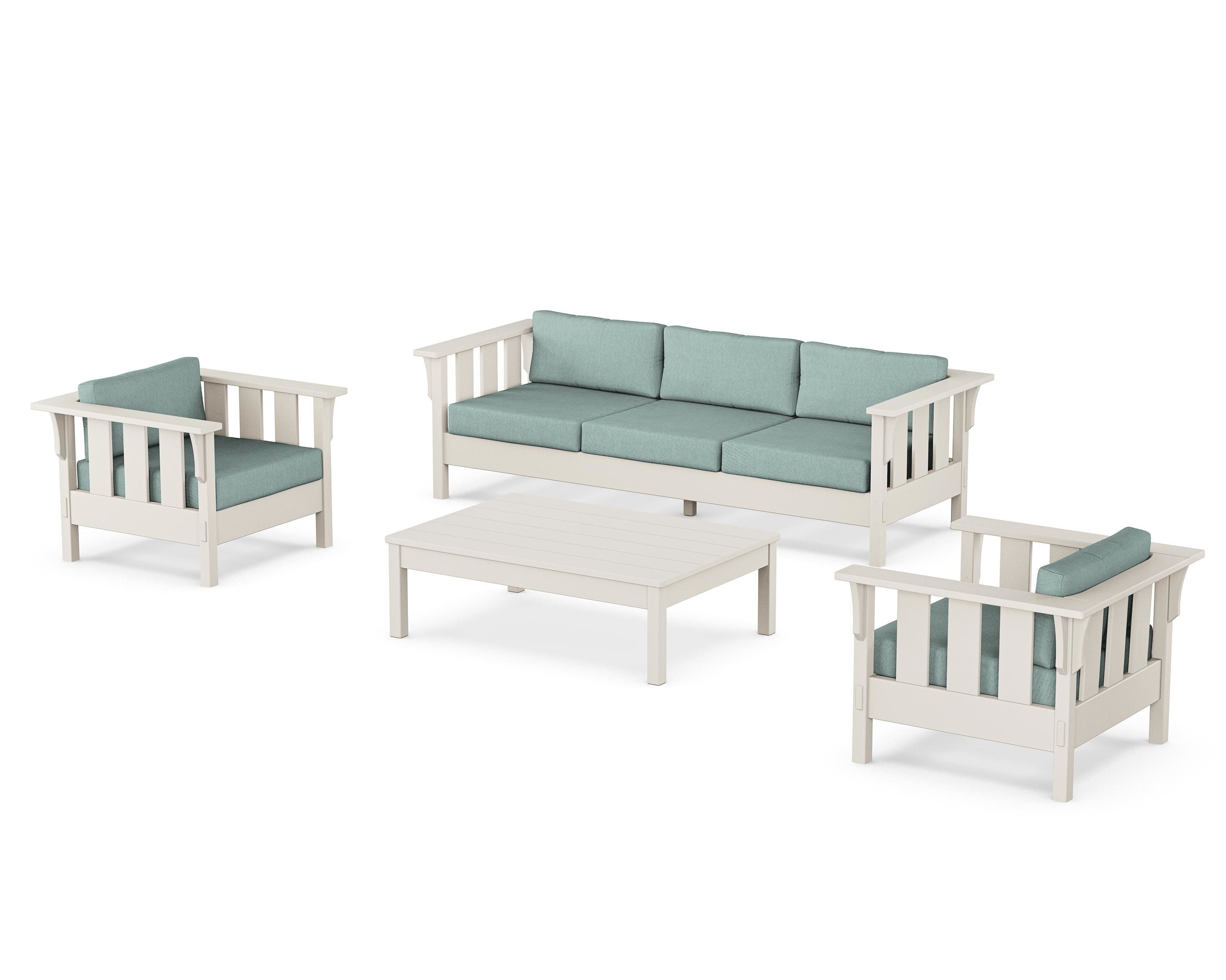 Martha Stewart by POLYWOOD Acadia 4-Piece Deep Seating Set with Sofa in Sand / Glacier Spa