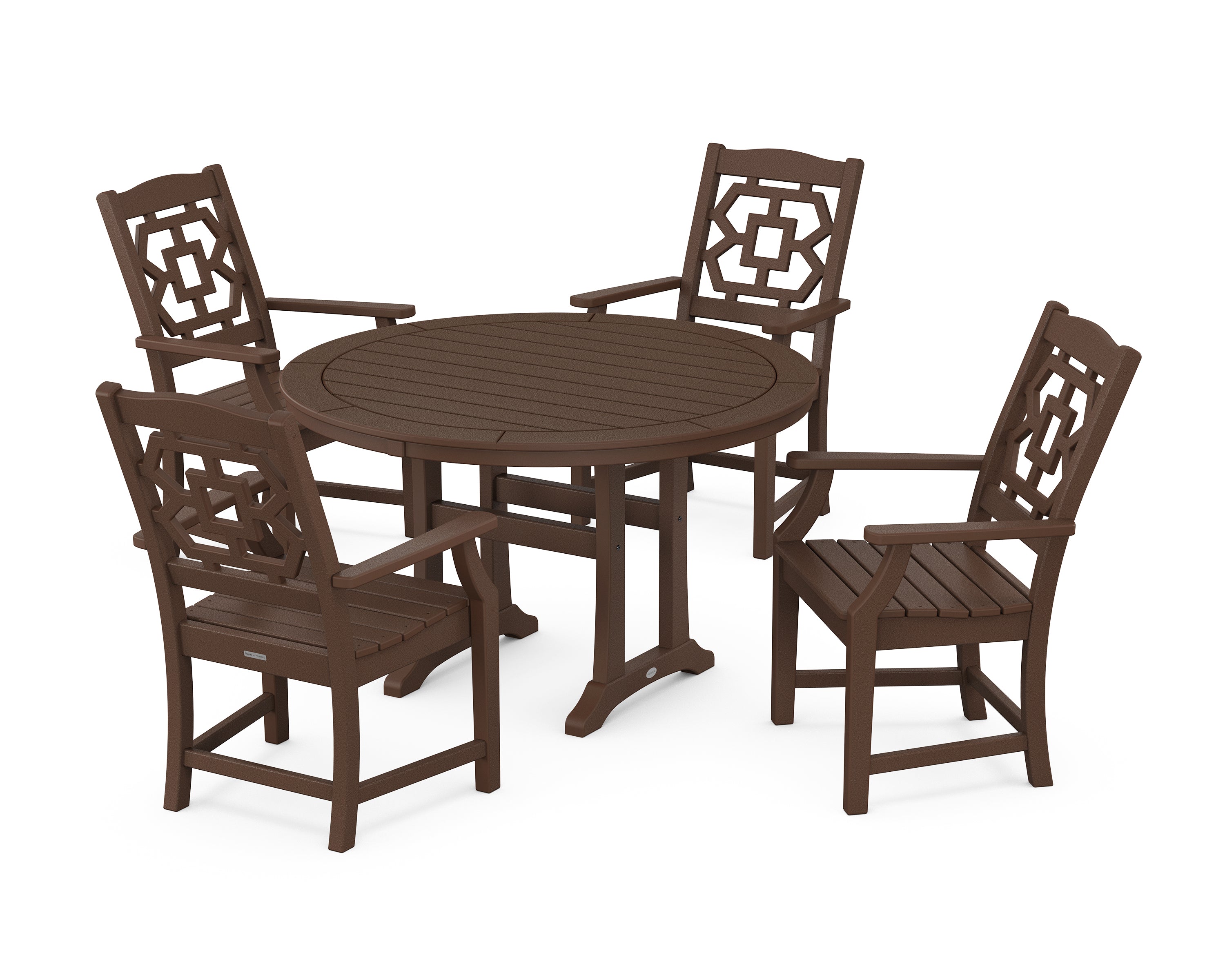 Martha Stewart by POLYWOOD® Chinoiserie 5-Piece Round Dining Set with Trestle Legs in Mahogany